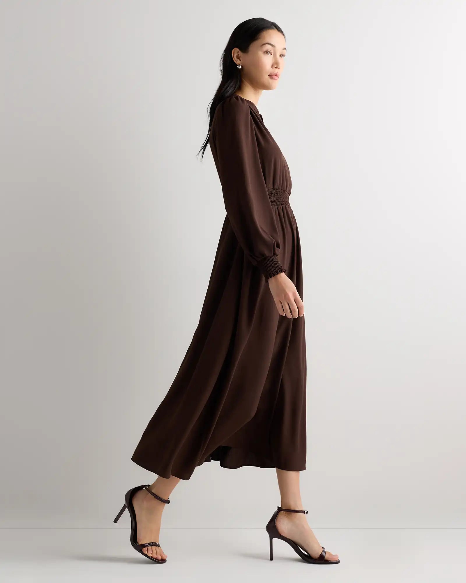 Matte Crepe Long Sleeve Midi Dress