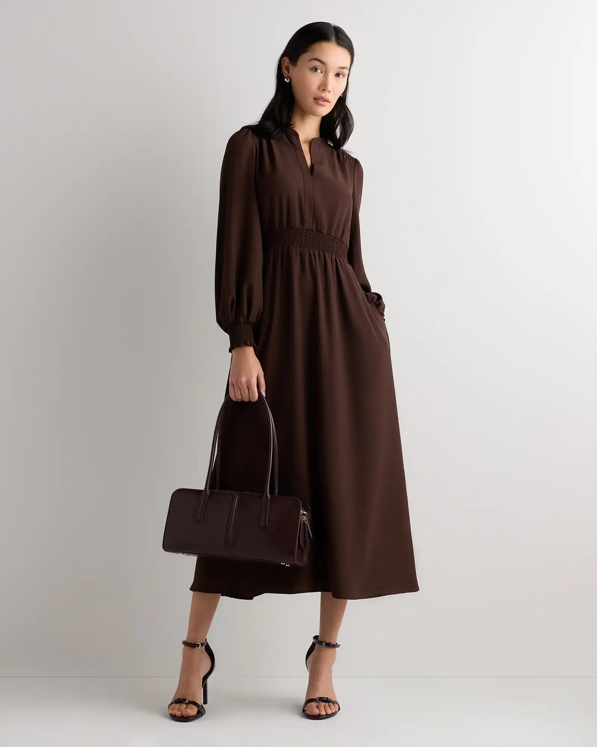 Matte Crepe Long Sleeve Midi Dress