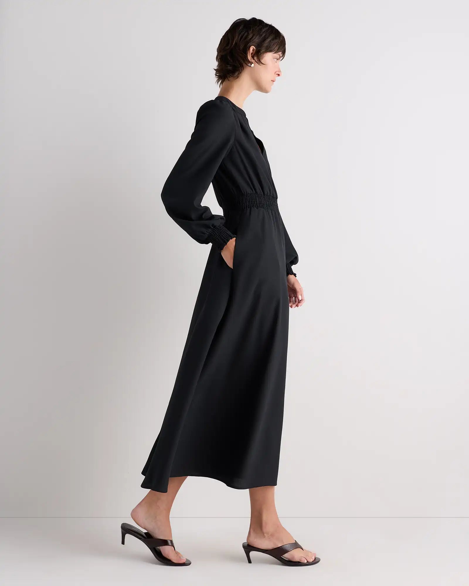 Matte Crepe Long Sleeve Midi Dress