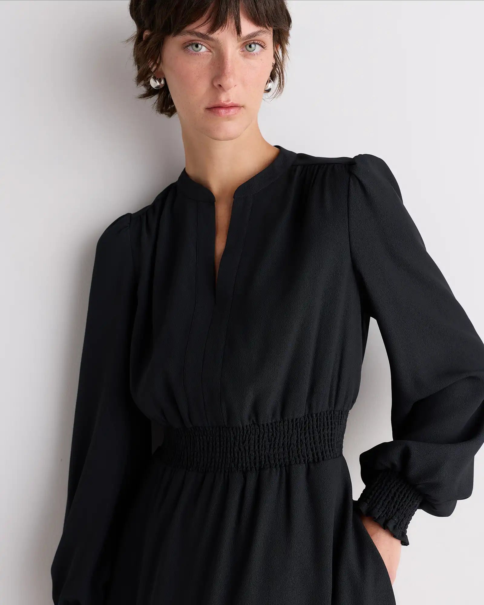 Matte Crepe Long Sleeve Midi Dress