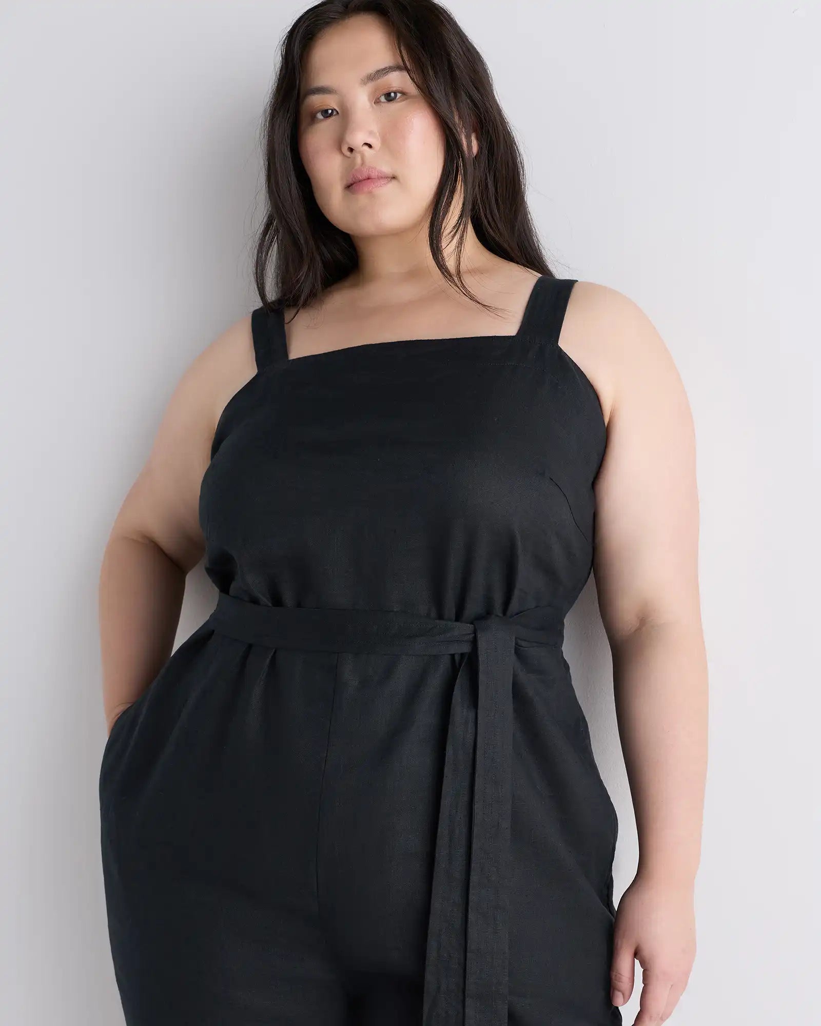 100% European Linen Square Neck Jumpsuit