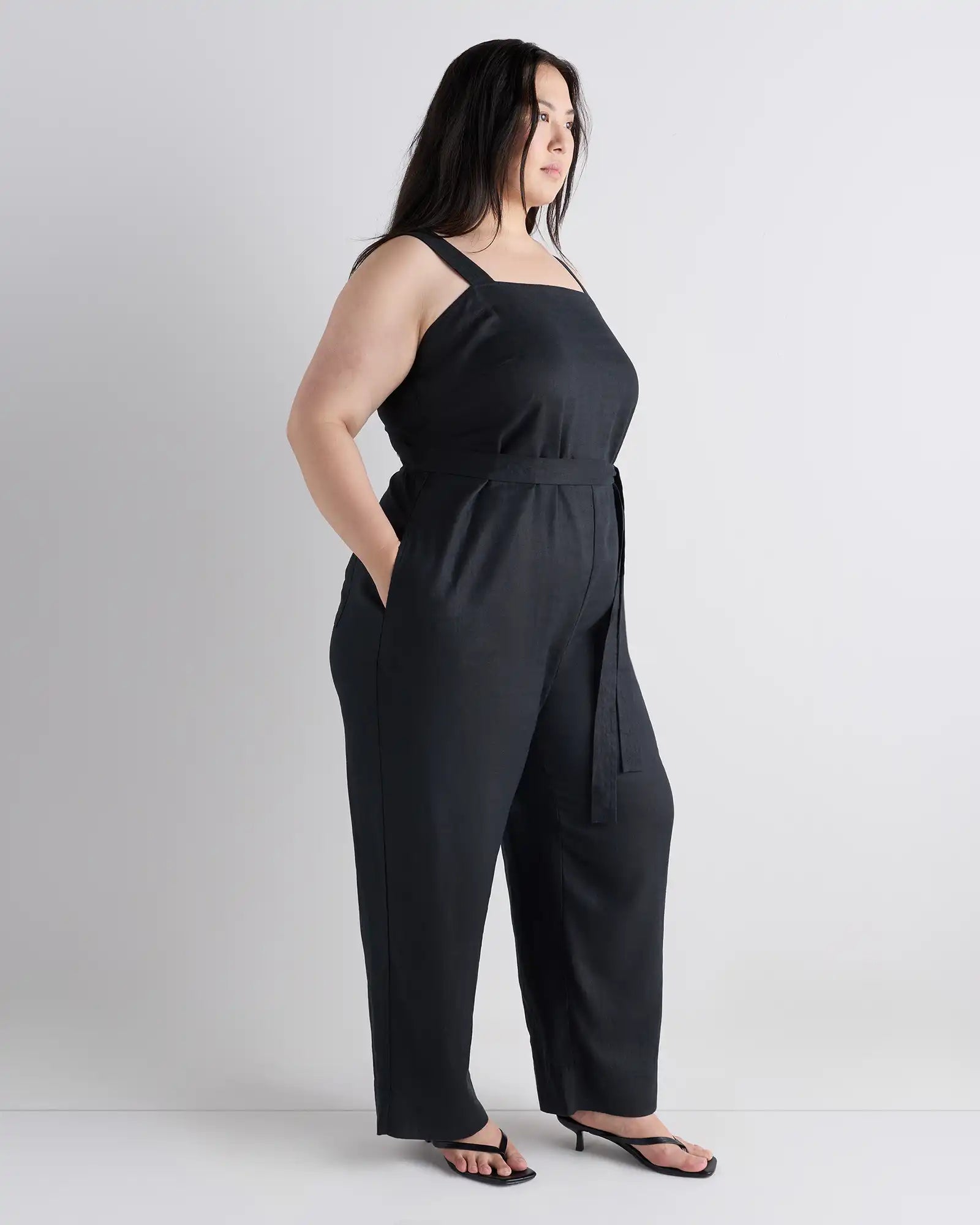 100% European Linen Square Neck Jumpsuit