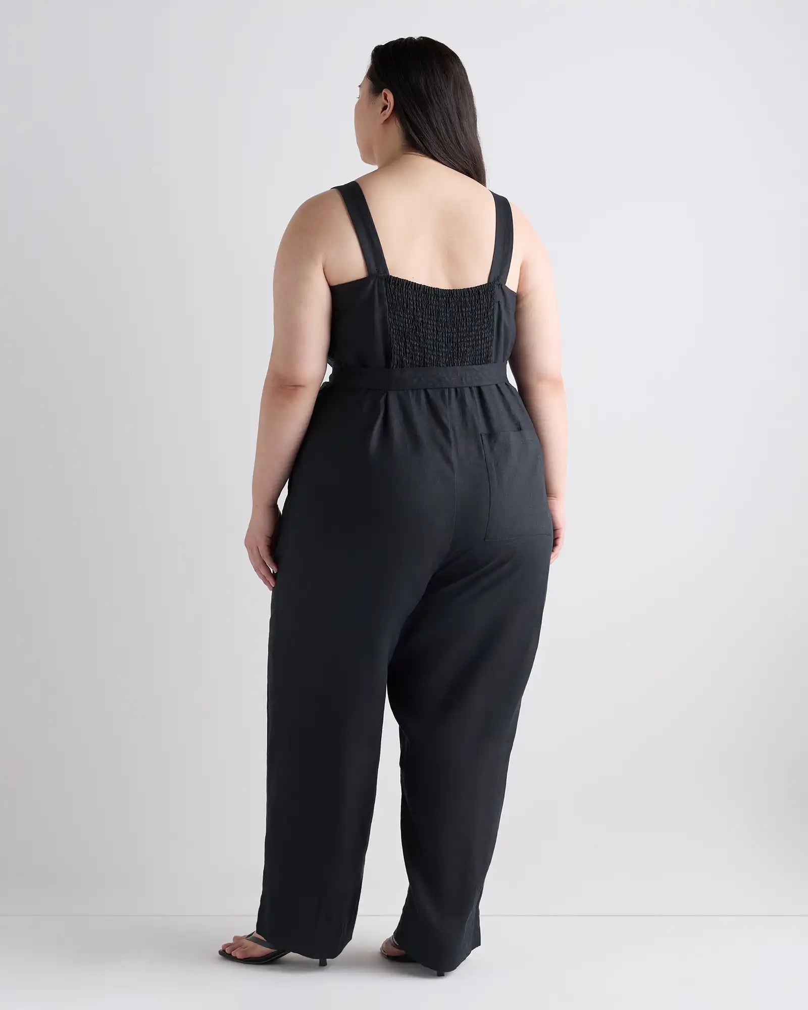 100% European Linen Square Neck Jumpsuit