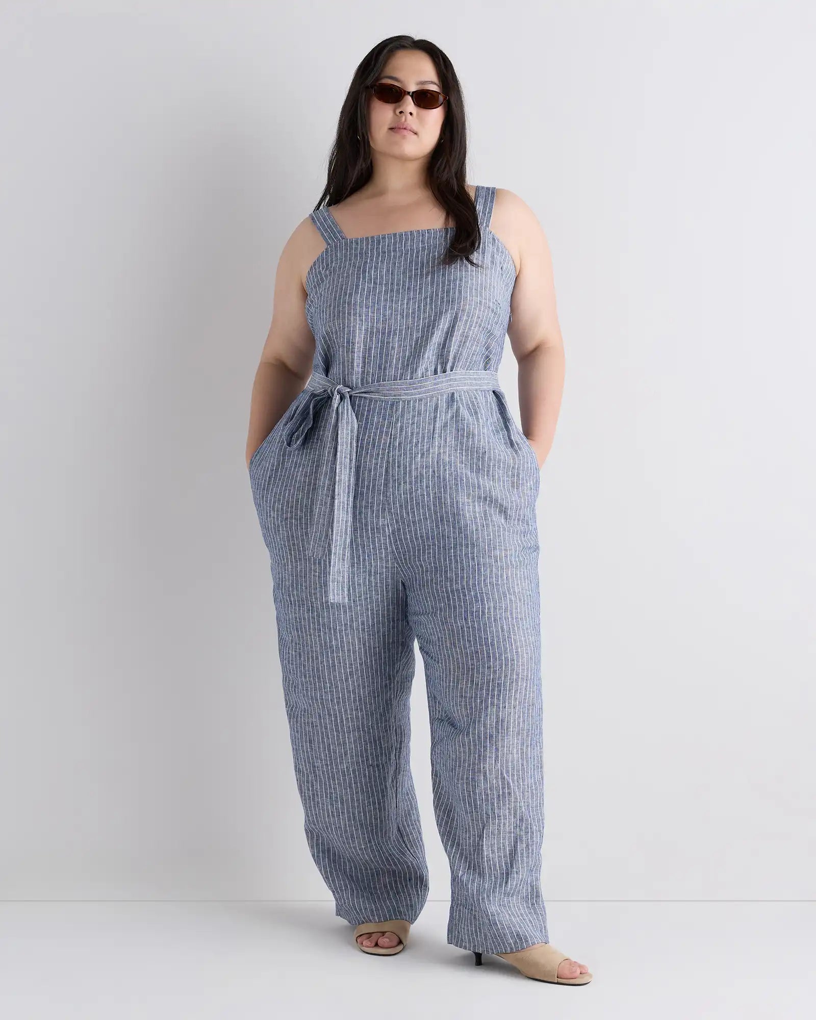 100% European Linen Square Neck Jumpsuit