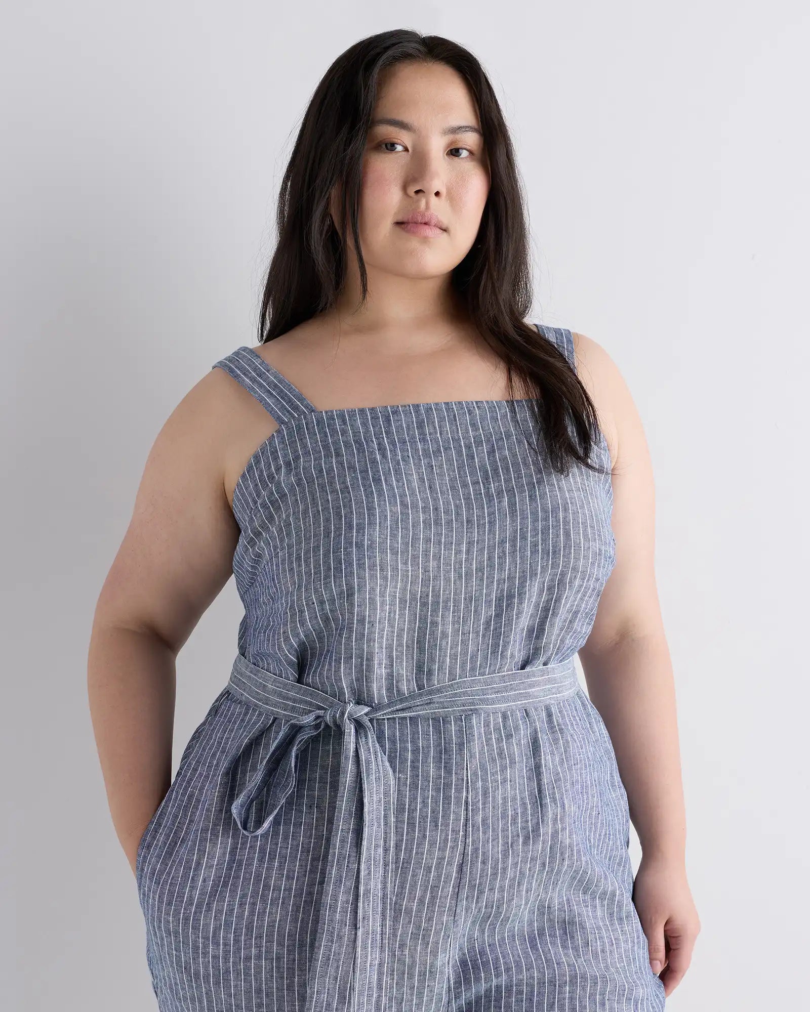 100% European Linen Square Neck Jumpsuit