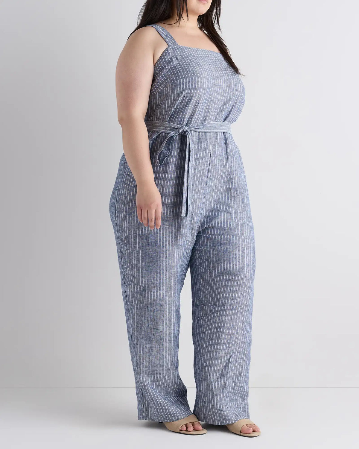 100% European Linen Square Neck Jumpsuit