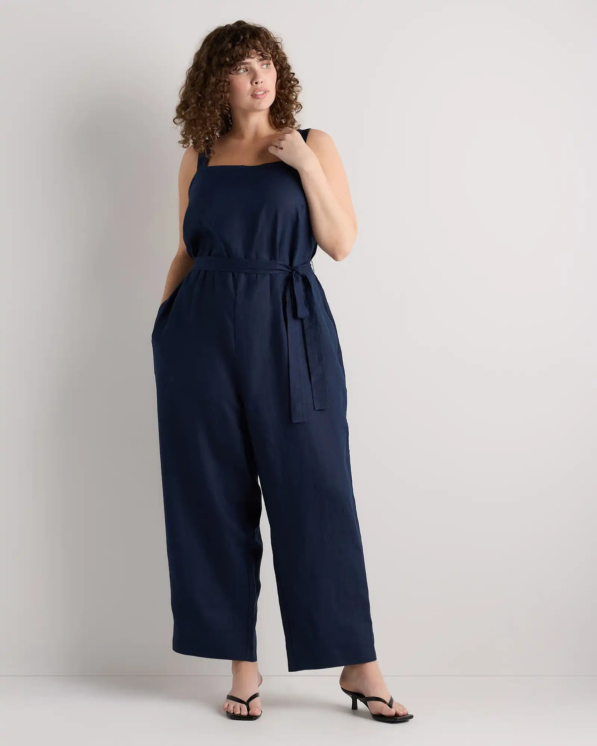 100% European Linen Square Neck Jumpsuit