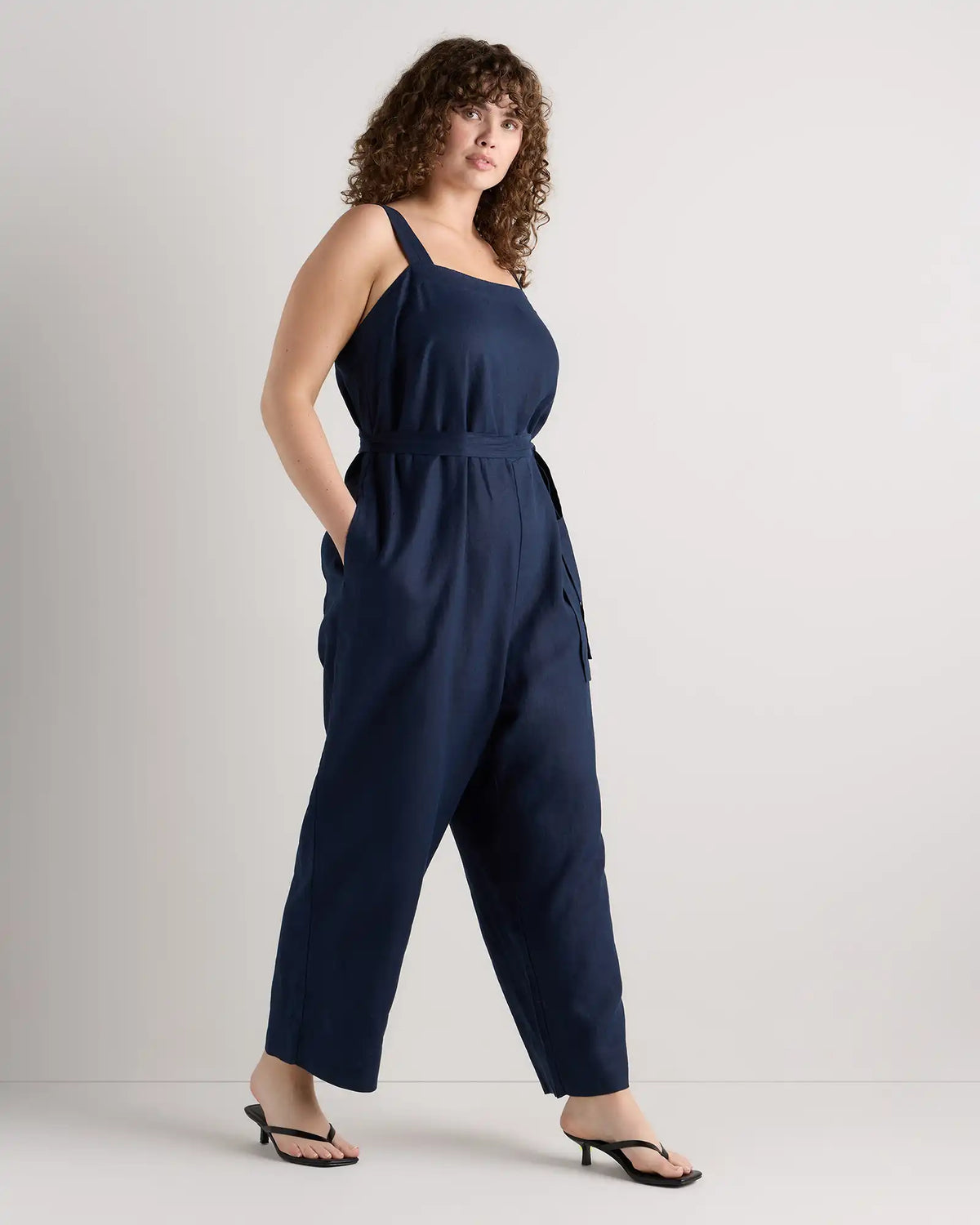 100% European Linen Square Neck Jumpsuit