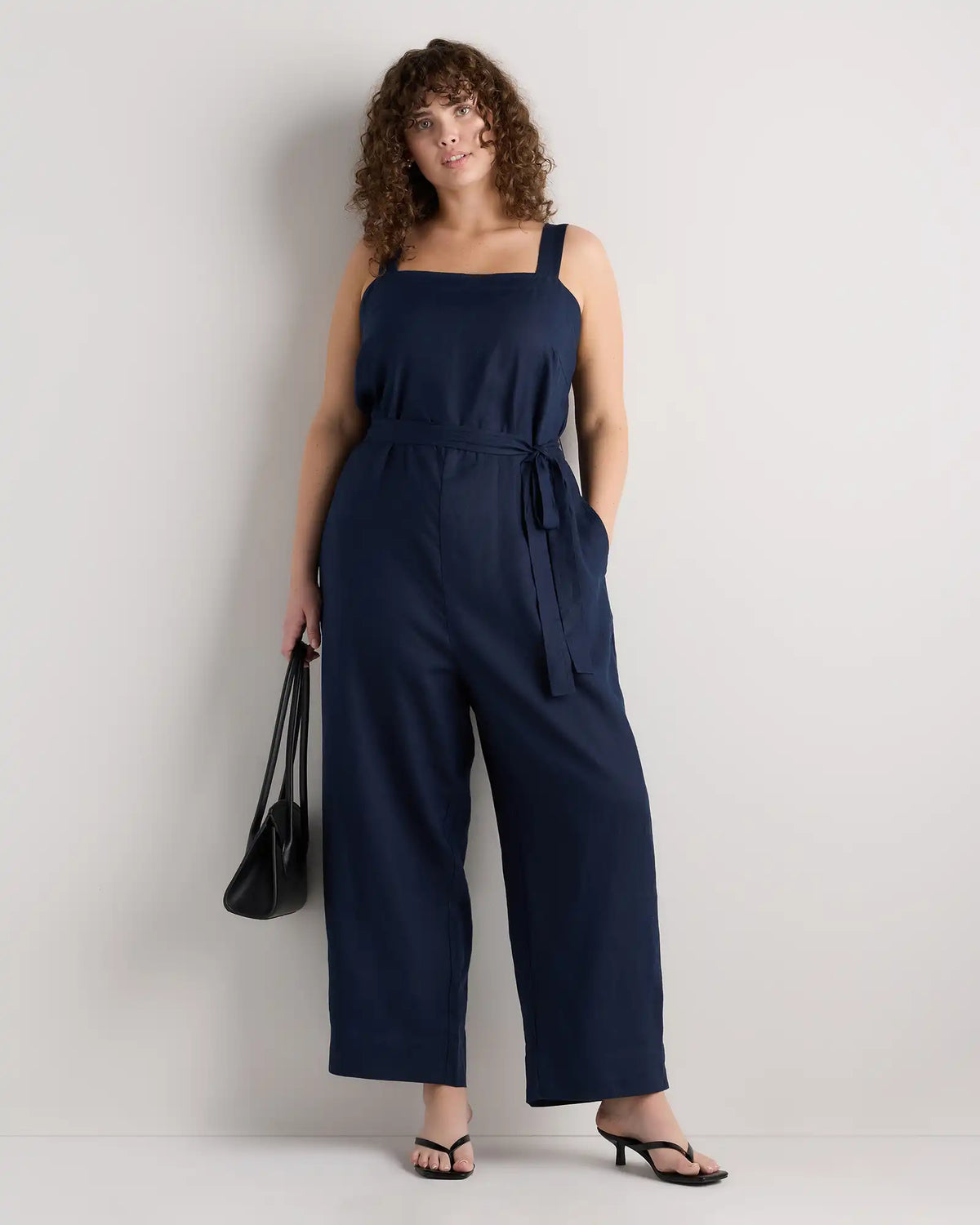100% European Linen Square Neck Jumpsuit