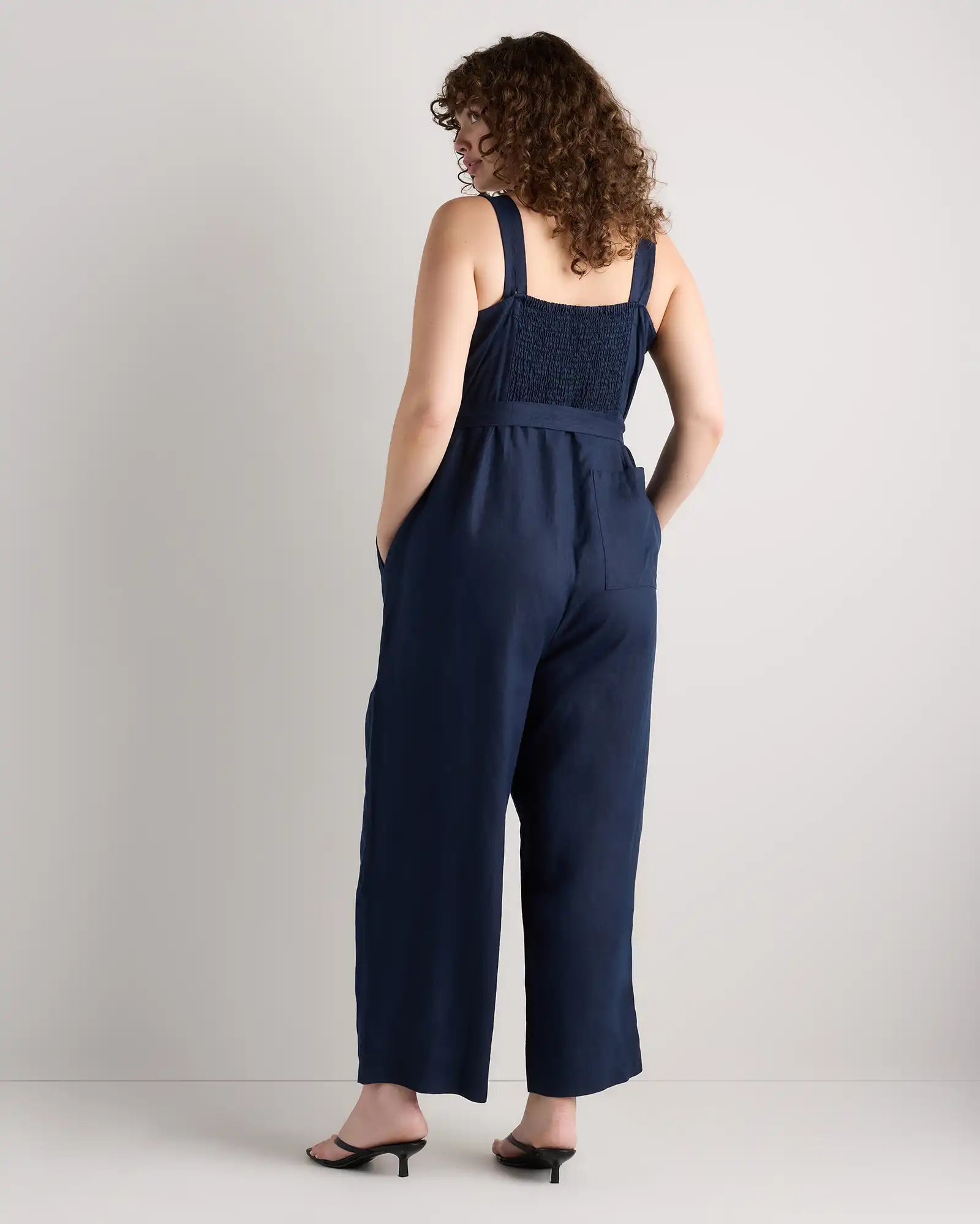 100% European Linen Square Neck Jumpsuit