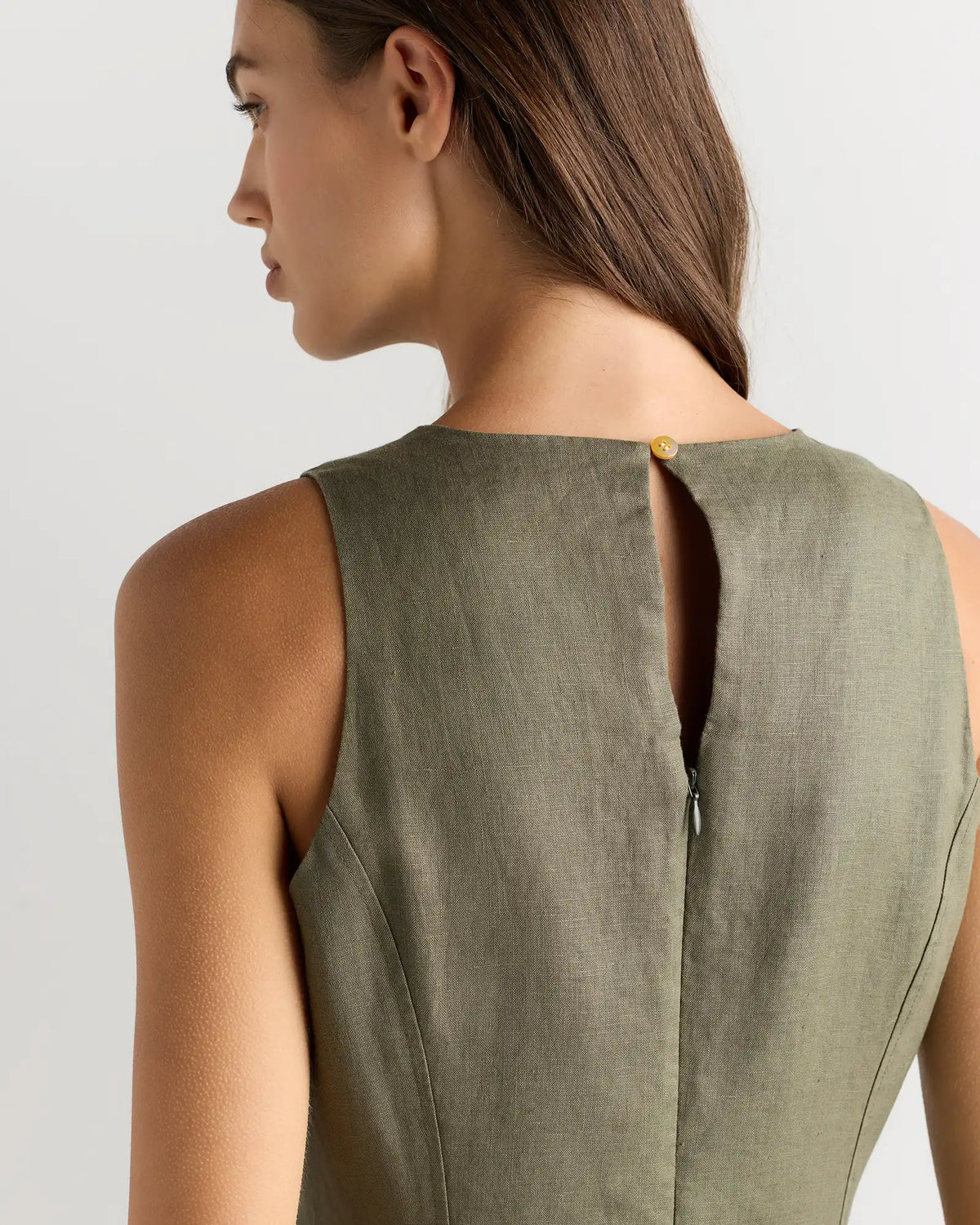 100% European Linen High Neck Midi Dress