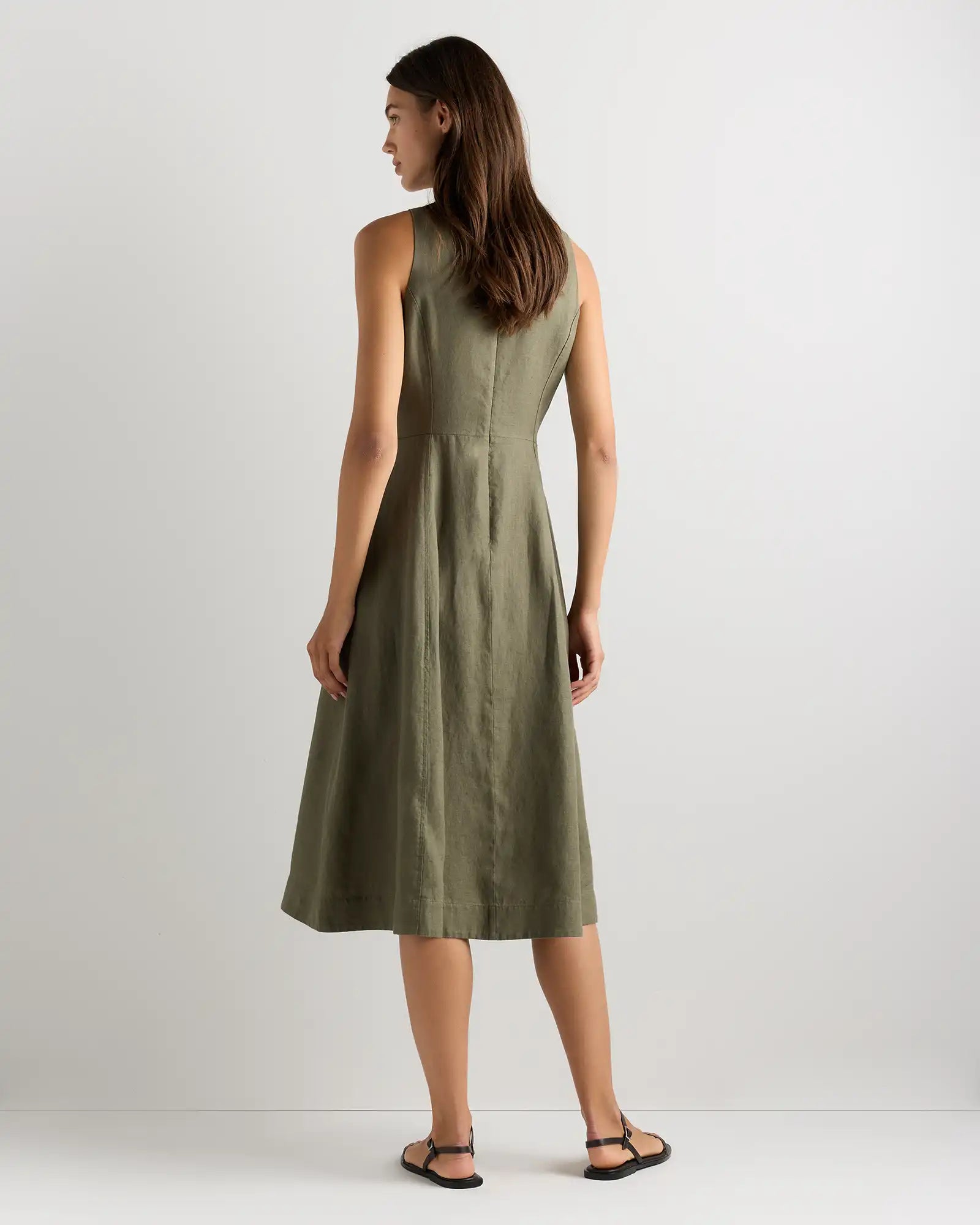 100% European Linen High Neck Midi Dress