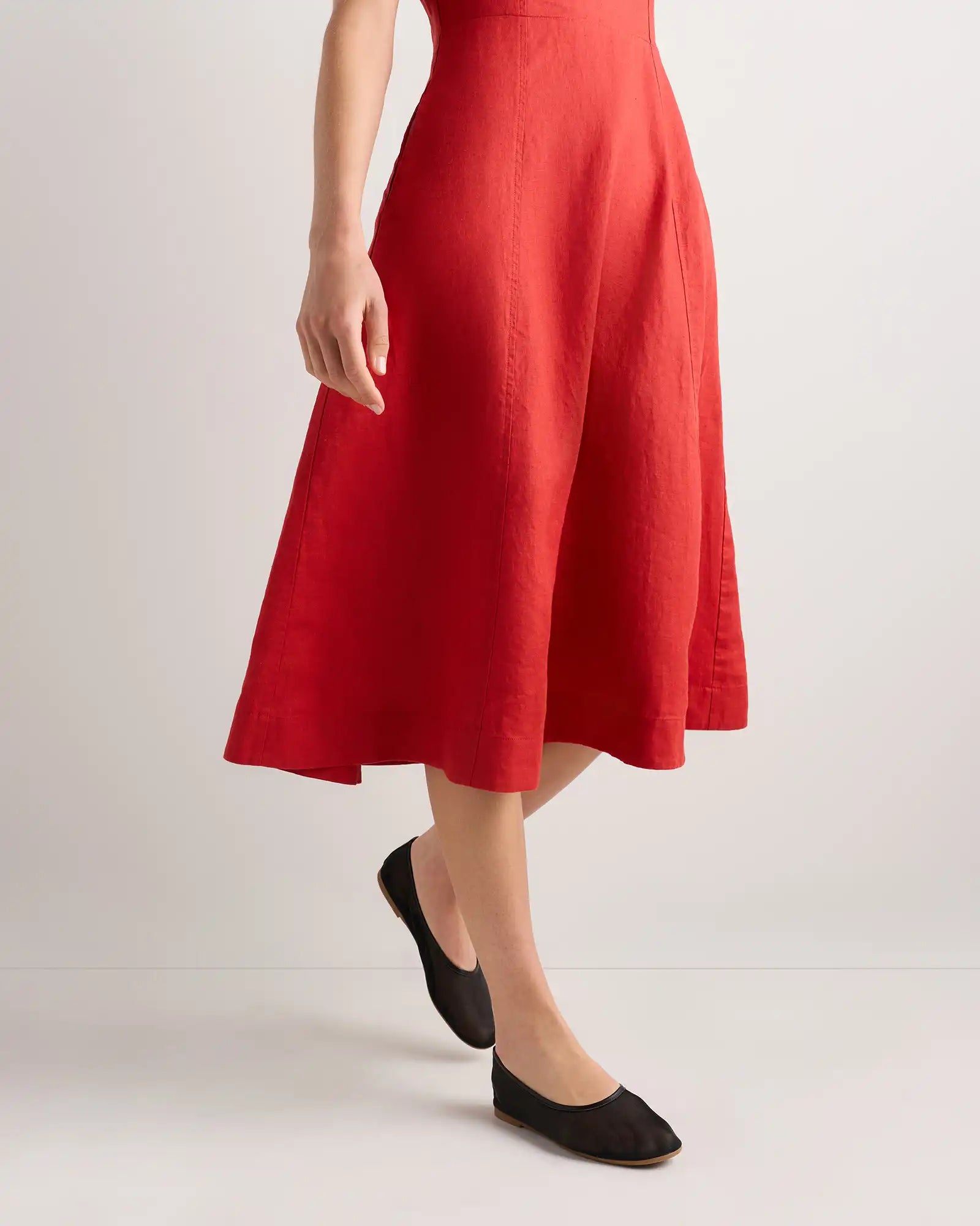 100% European Linen High Neck Midi Dress