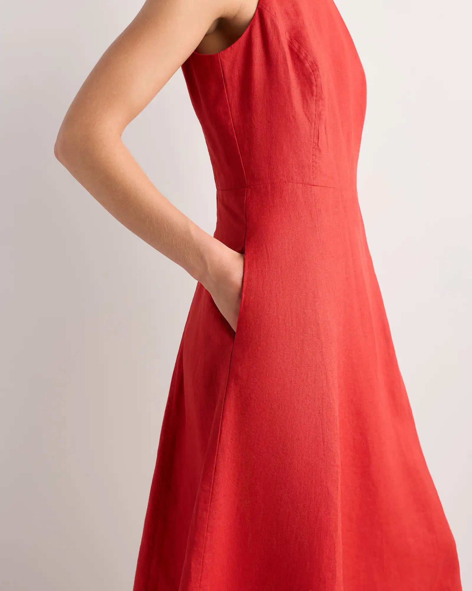 100% European Linen High Neck Midi Dress