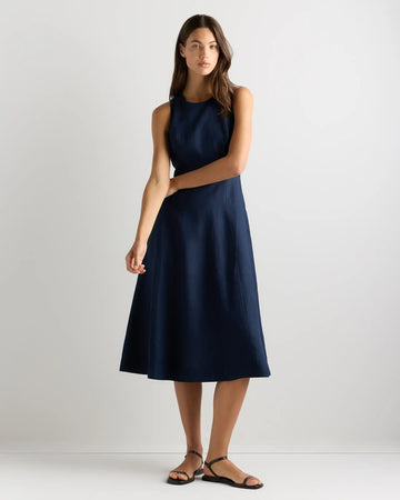 100% European Linen High Neck Midi Dress