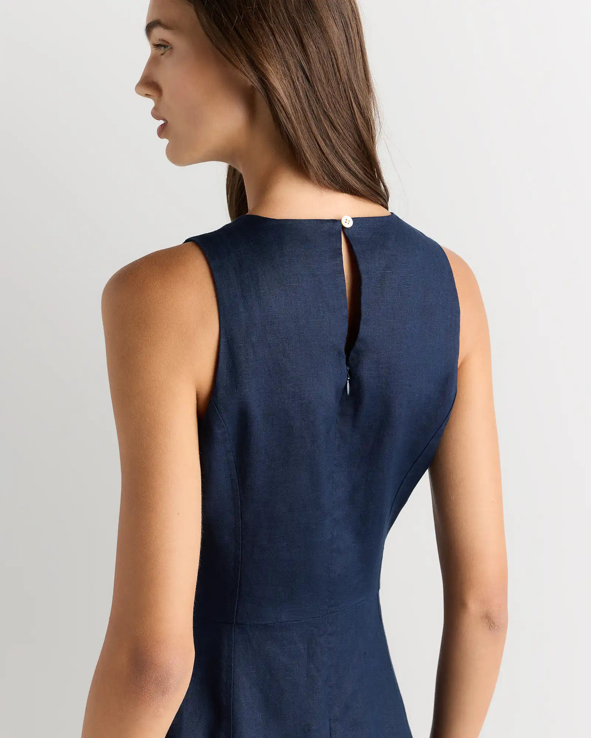 100% European Linen High Neck Midi Dress