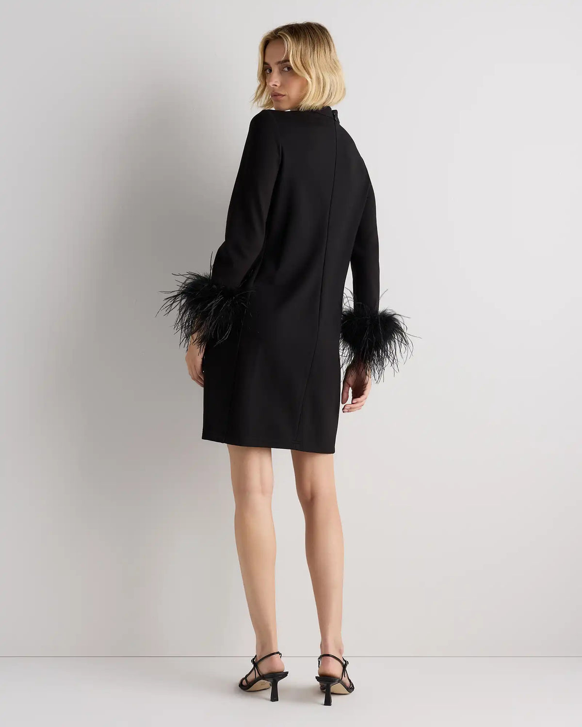 Ultra-Stretch Ponte Feather Trim Mini Dress