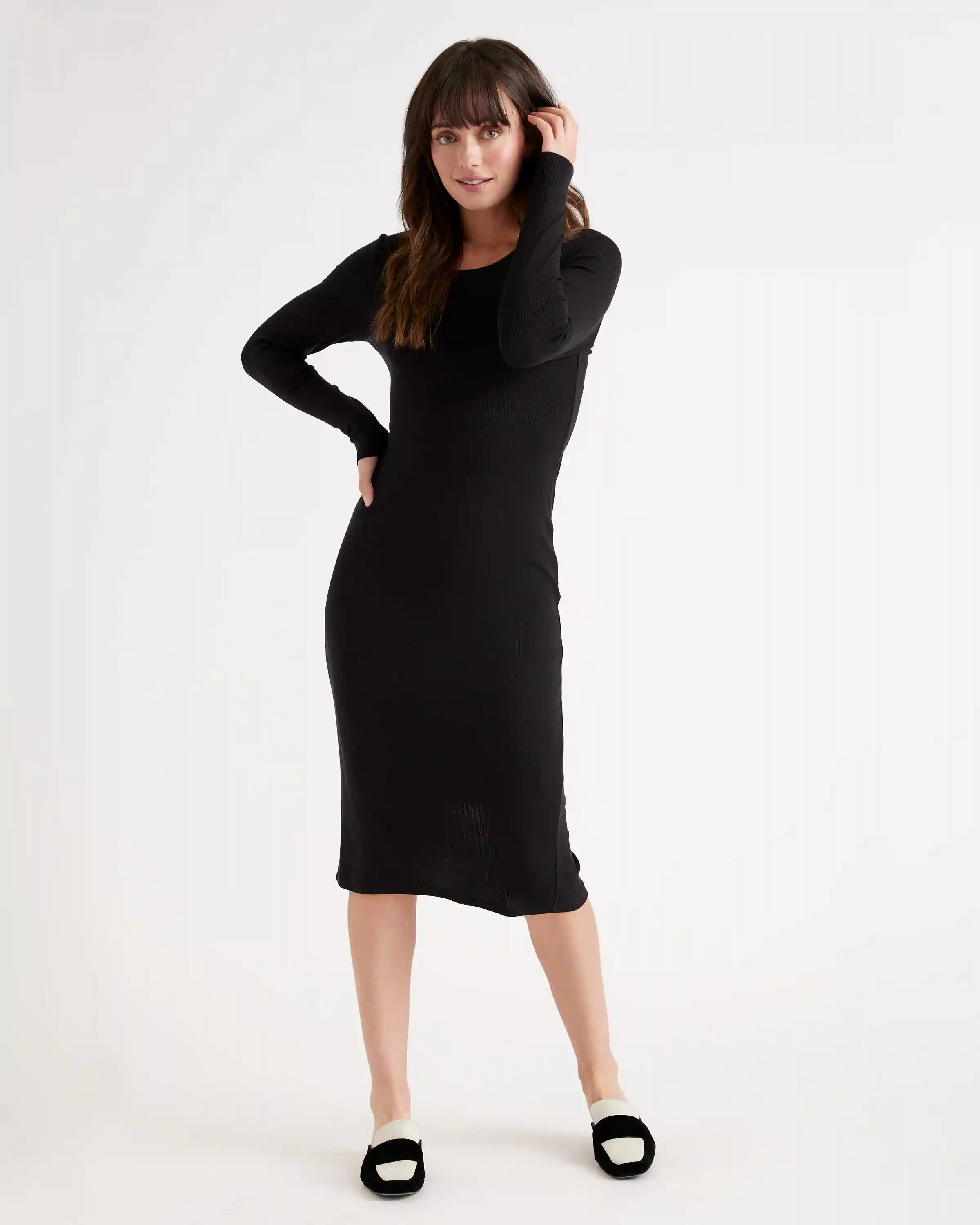 Tencel Rib Knit Long Sleeve Dress