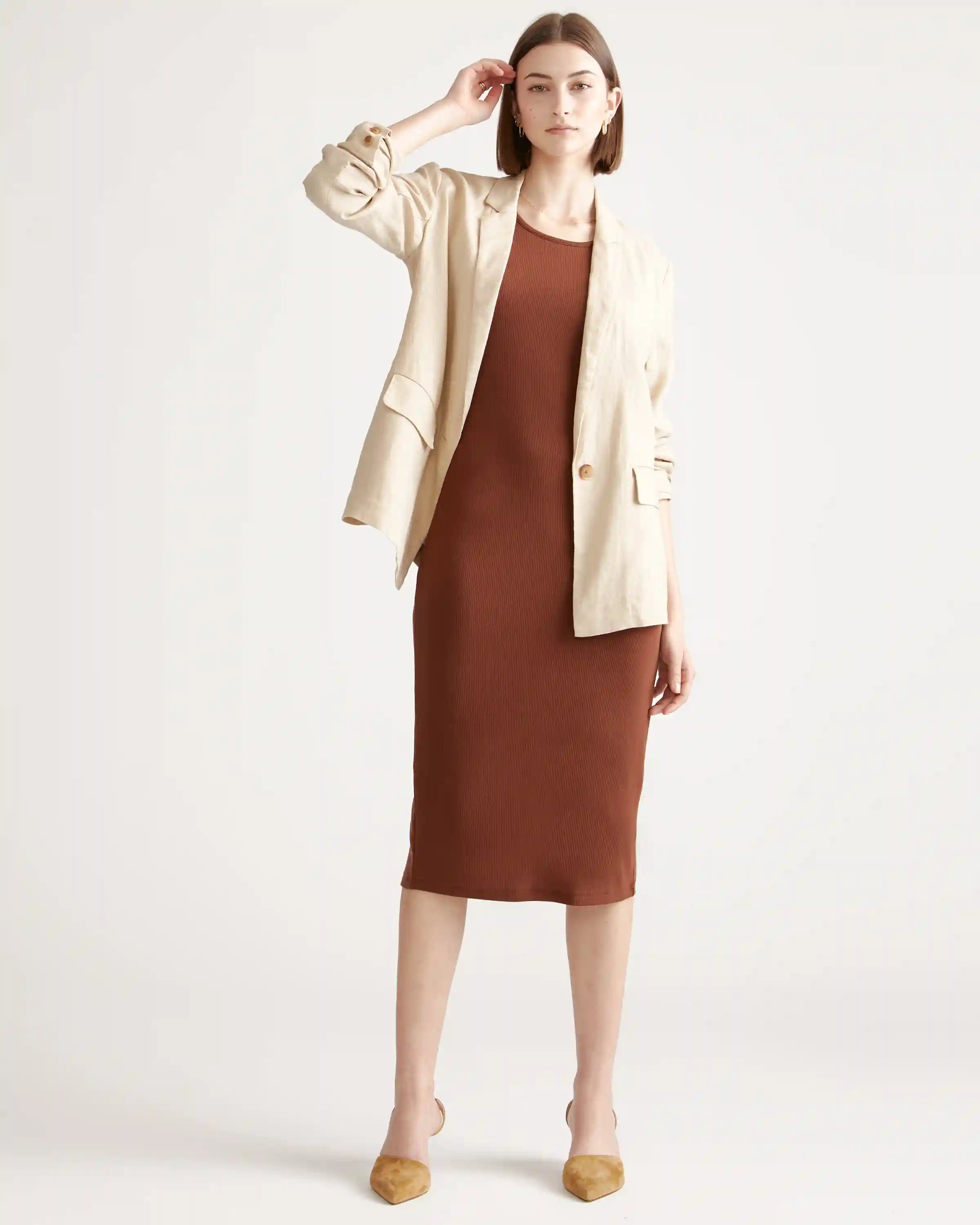 Tencel Rib Knit Long Sleeve Dress