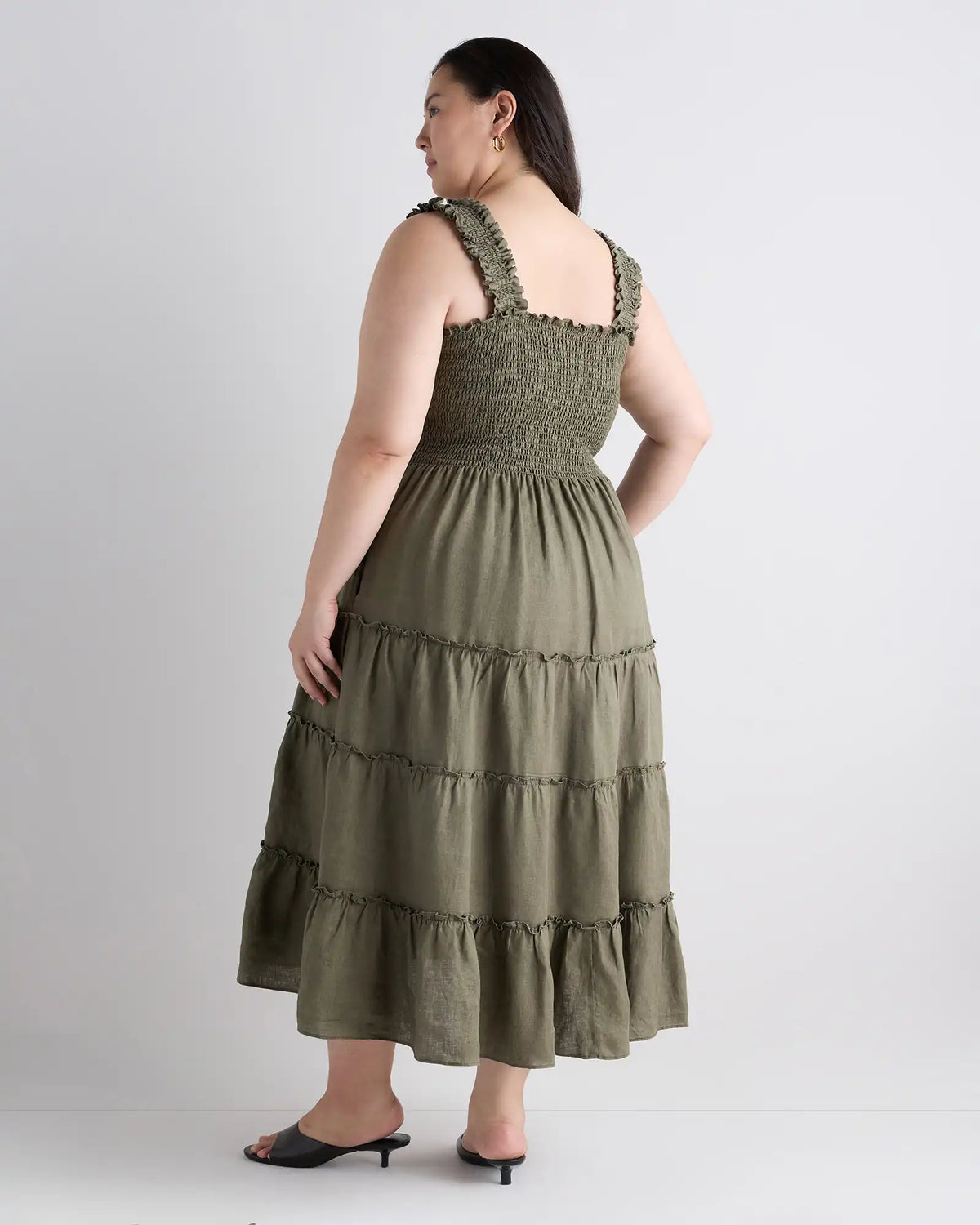 100% European Linen Smocked Midi Dress