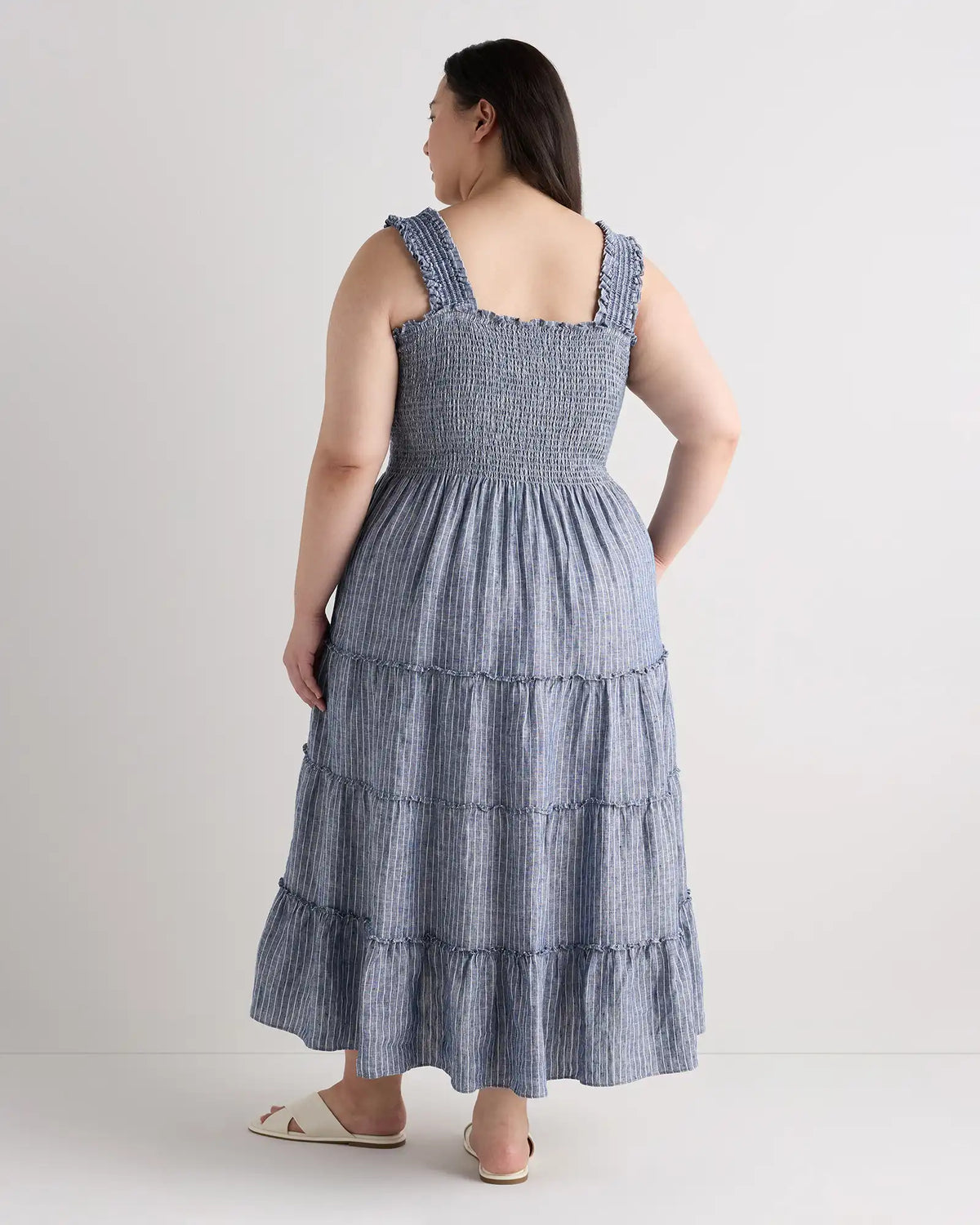 100% European Linen Smocked Midi Dress