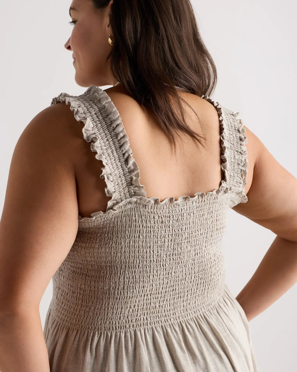 100% European Linen Smocked Midi Dress