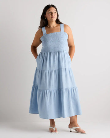 100% Organic Cotton Gauze Smocked Sleeveless Maxi Dress