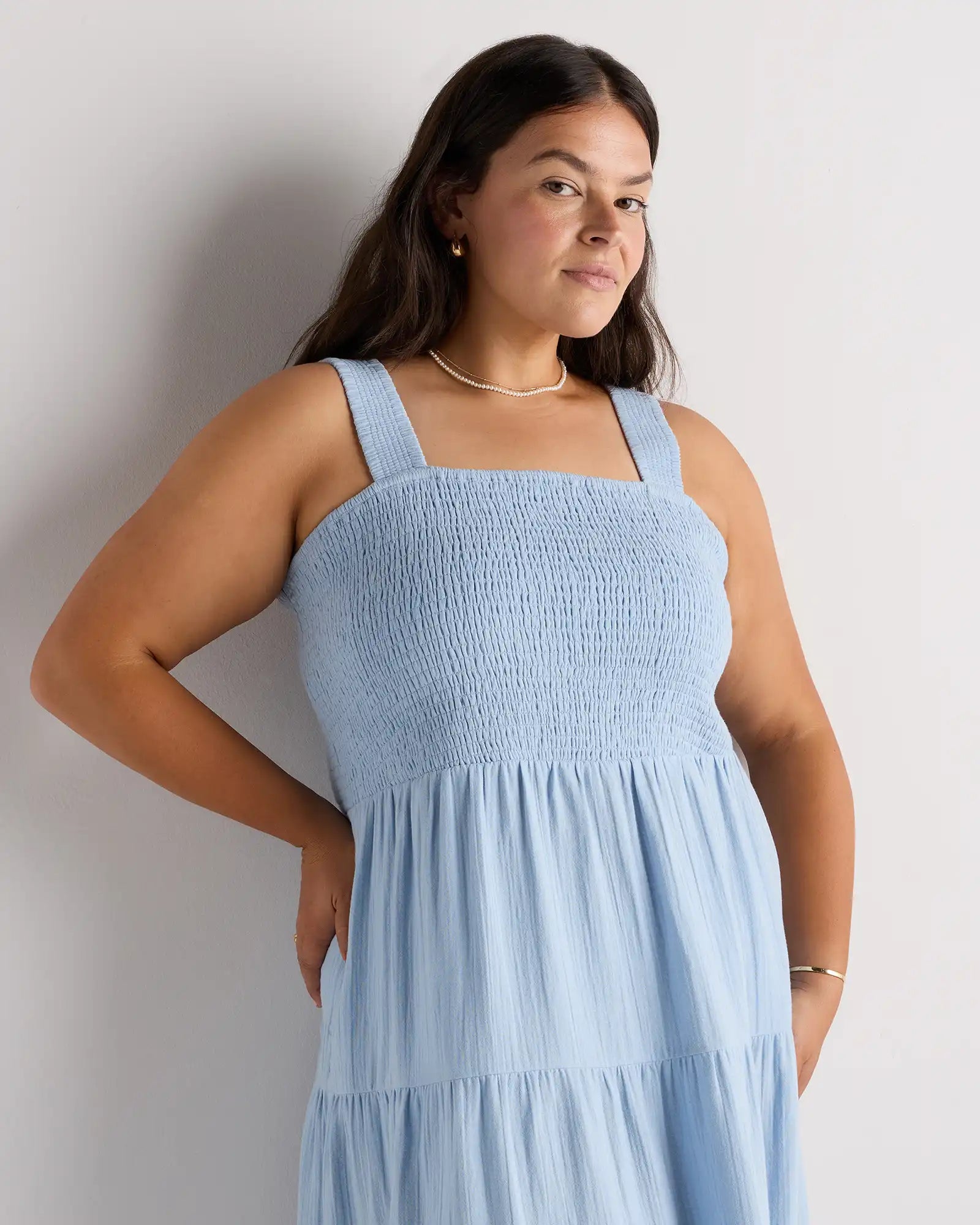 100% Organic Cotton Gauze Smocked Sleeveless Maxi Dress