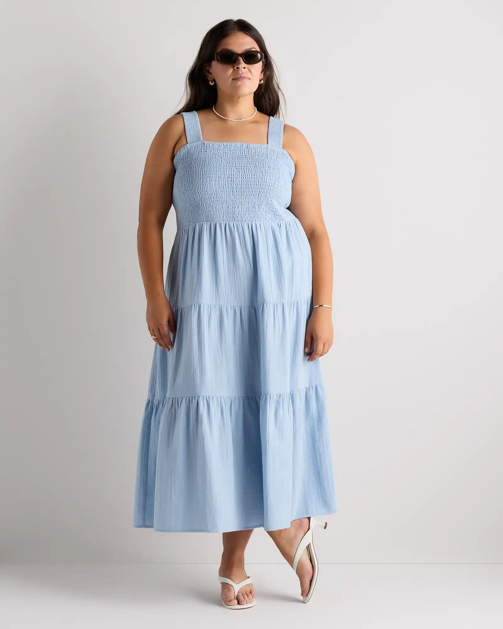 100% Organic Cotton Gauze Smocked Sleeveless Maxi Dress