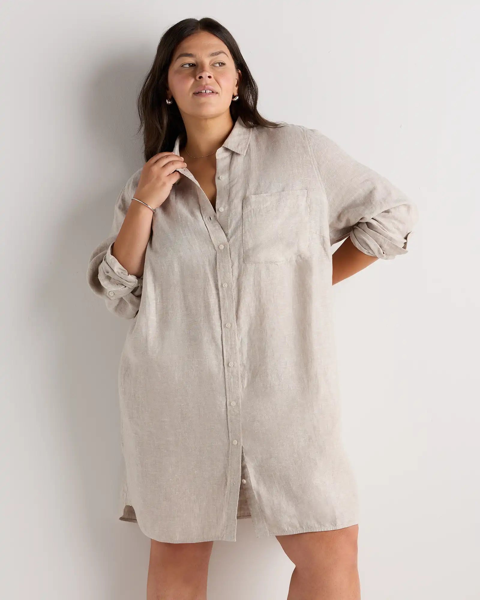 100% European Linen Shirt Dress