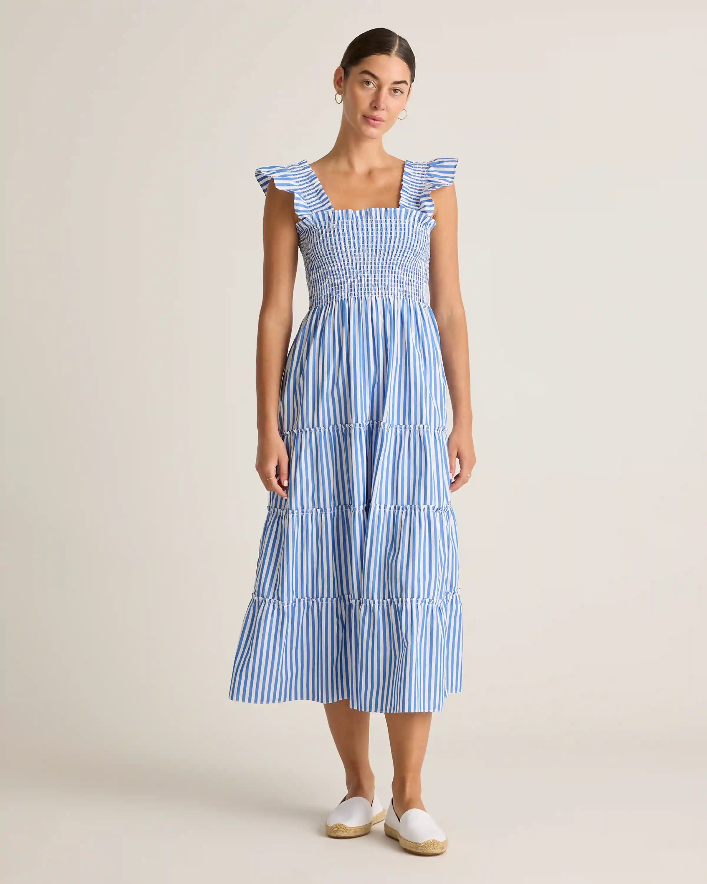 100% Organic Cotton Poplin Smocked Midi Dress