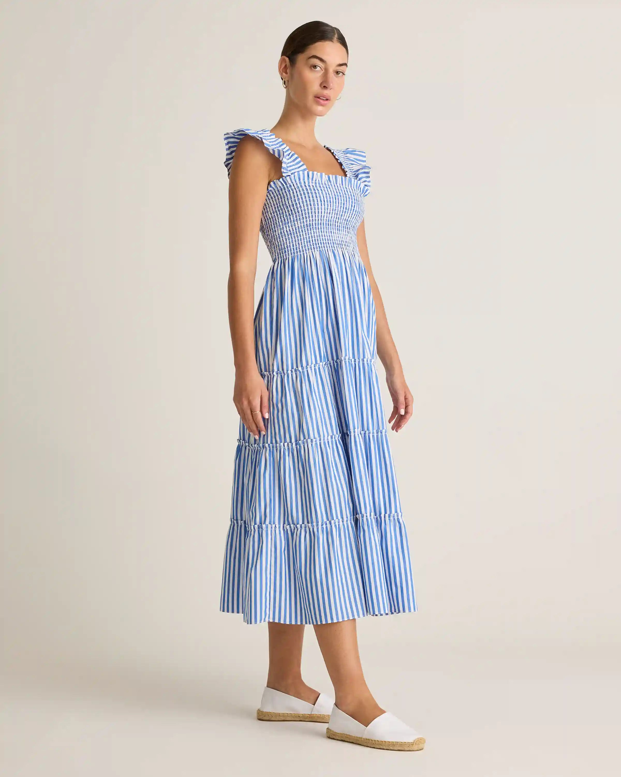 100% Organic Cotton Poplin Smocked Midi Dress