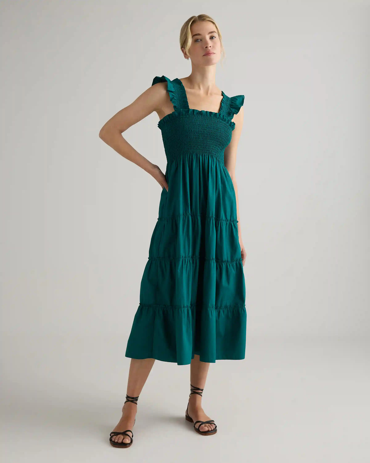 100% Organic Cotton Poplin Smocked Midi Dress