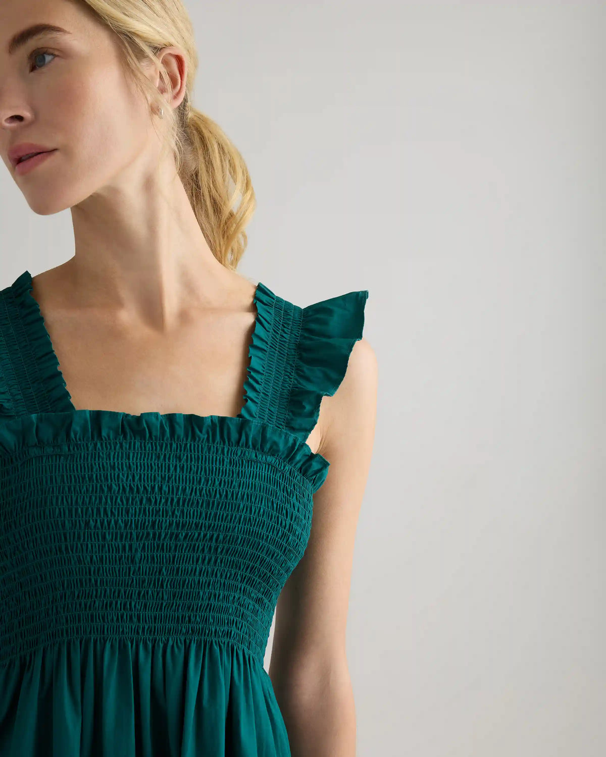 100% Organic Cotton Poplin Smocked Midi Dress