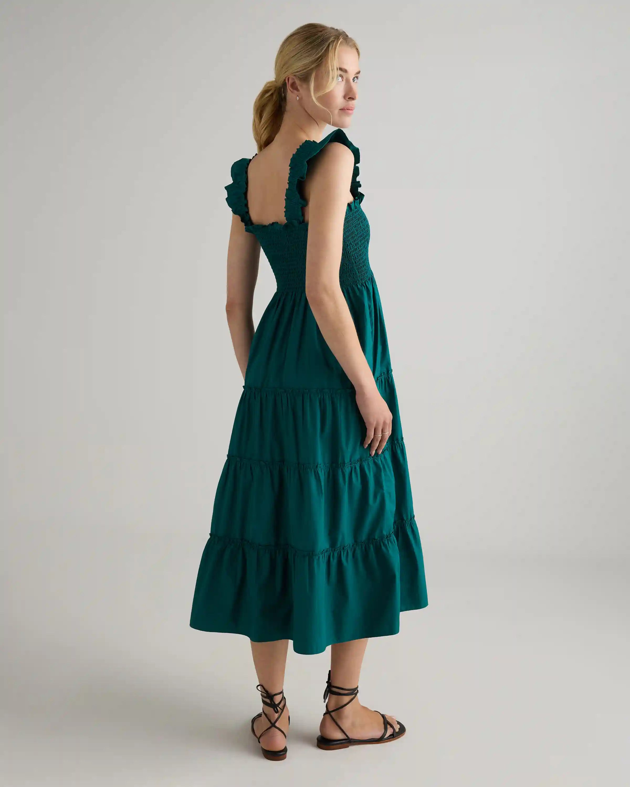 100% Organic Cotton Poplin Smocked Midi Dress
