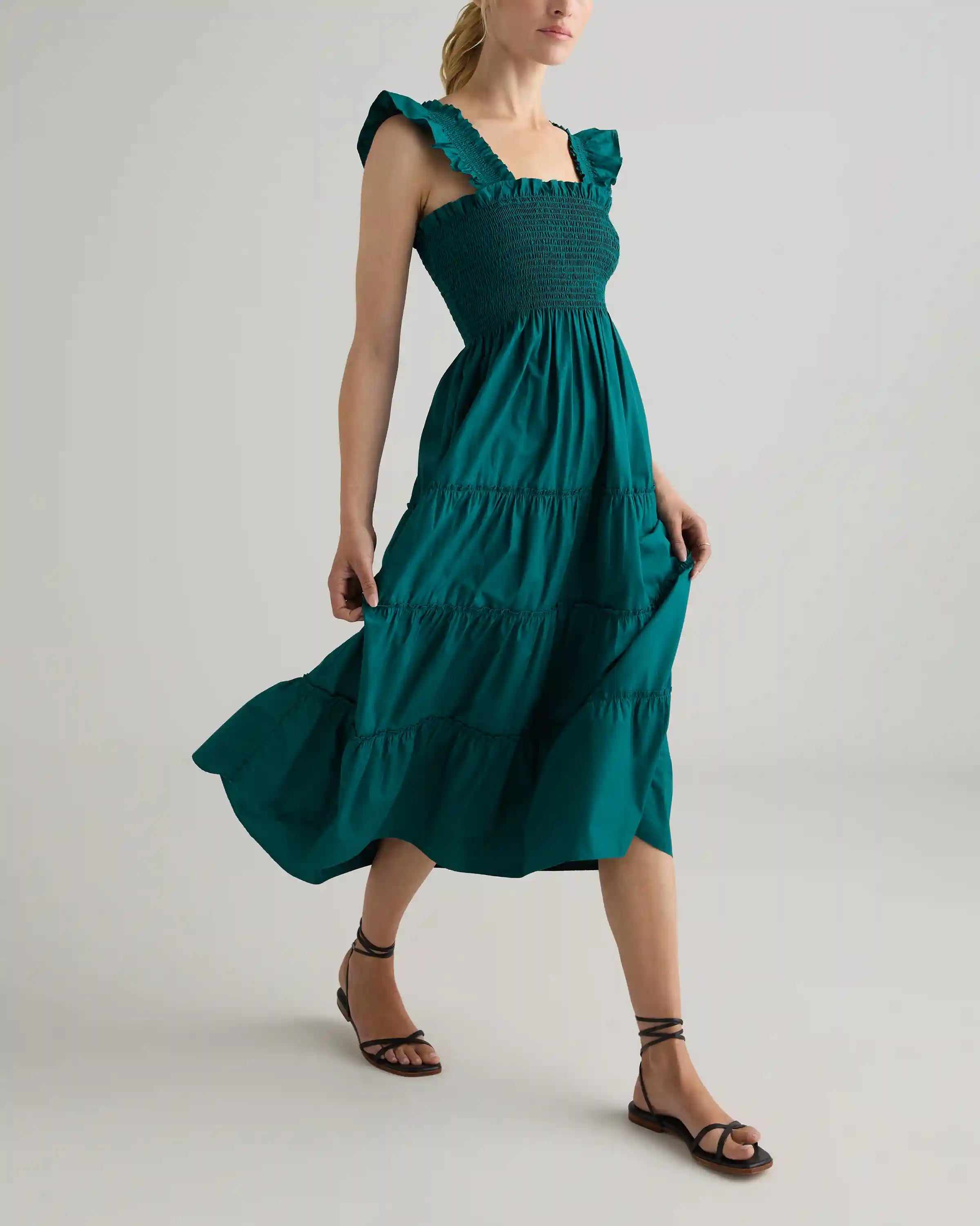 100% Organic Cotton Poplin Smocked Midi Dress