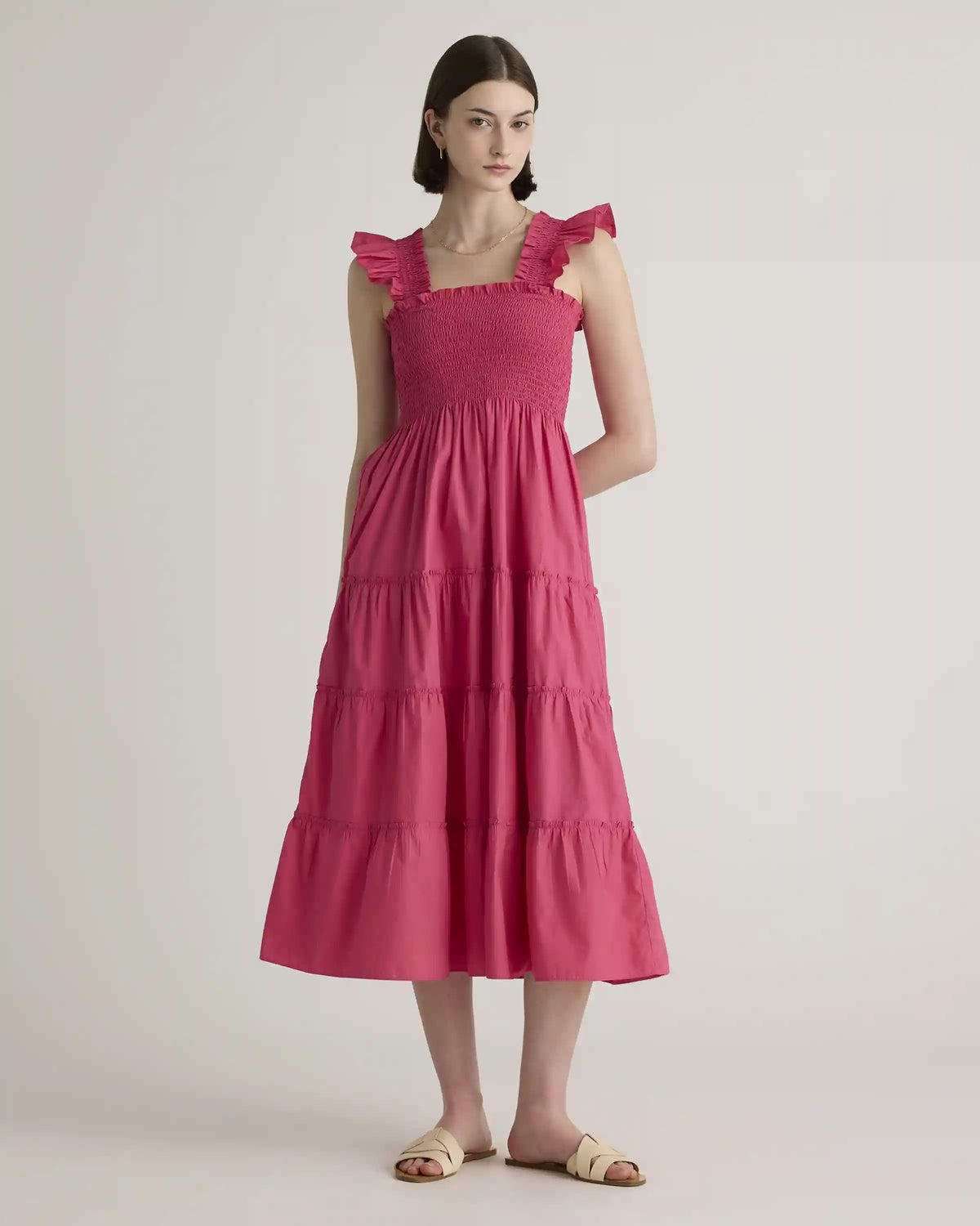 100% Organic Cotton Poplin Smocked Midi Dress