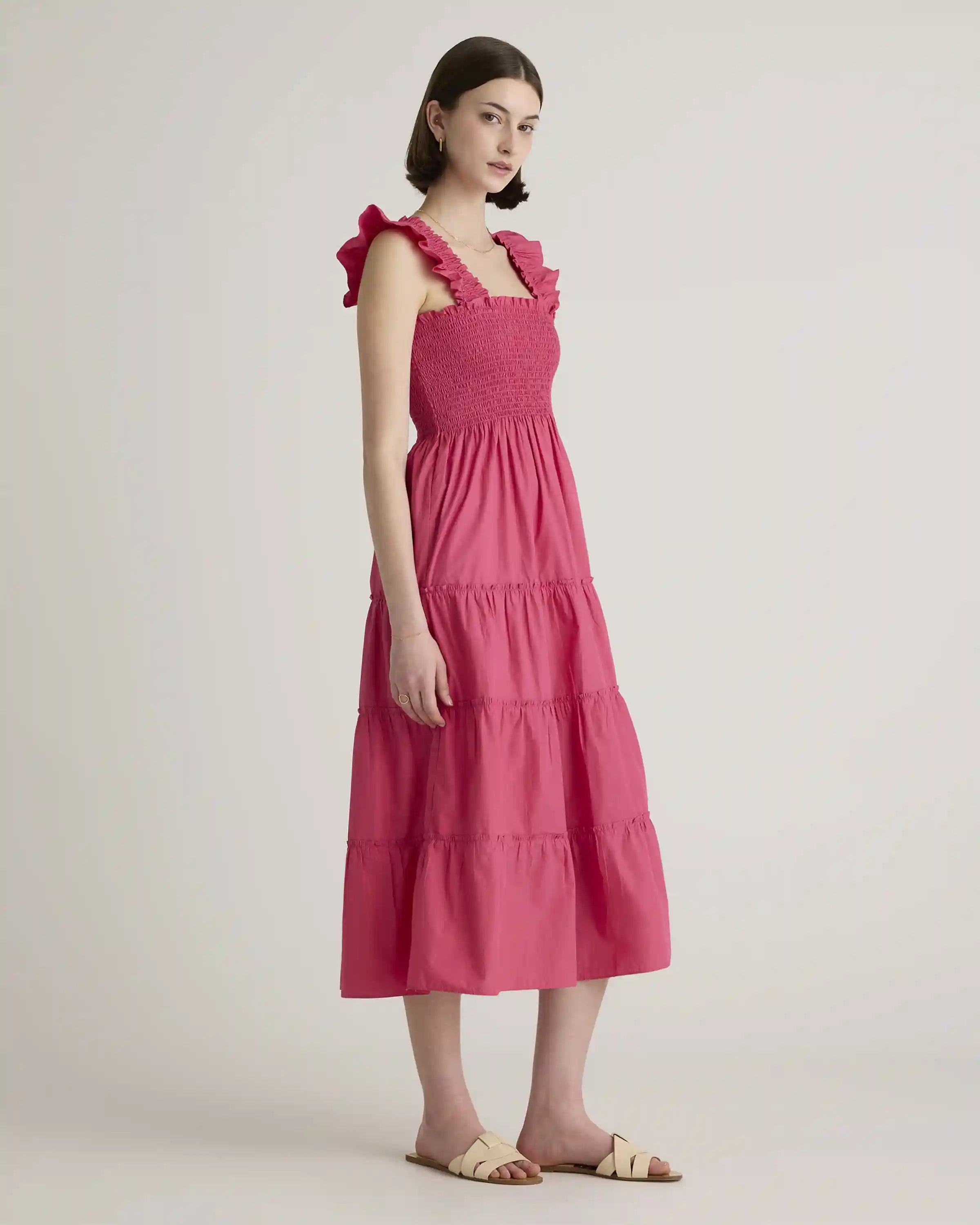 100% Organic Cotton Poplin Smocked Midi Dress