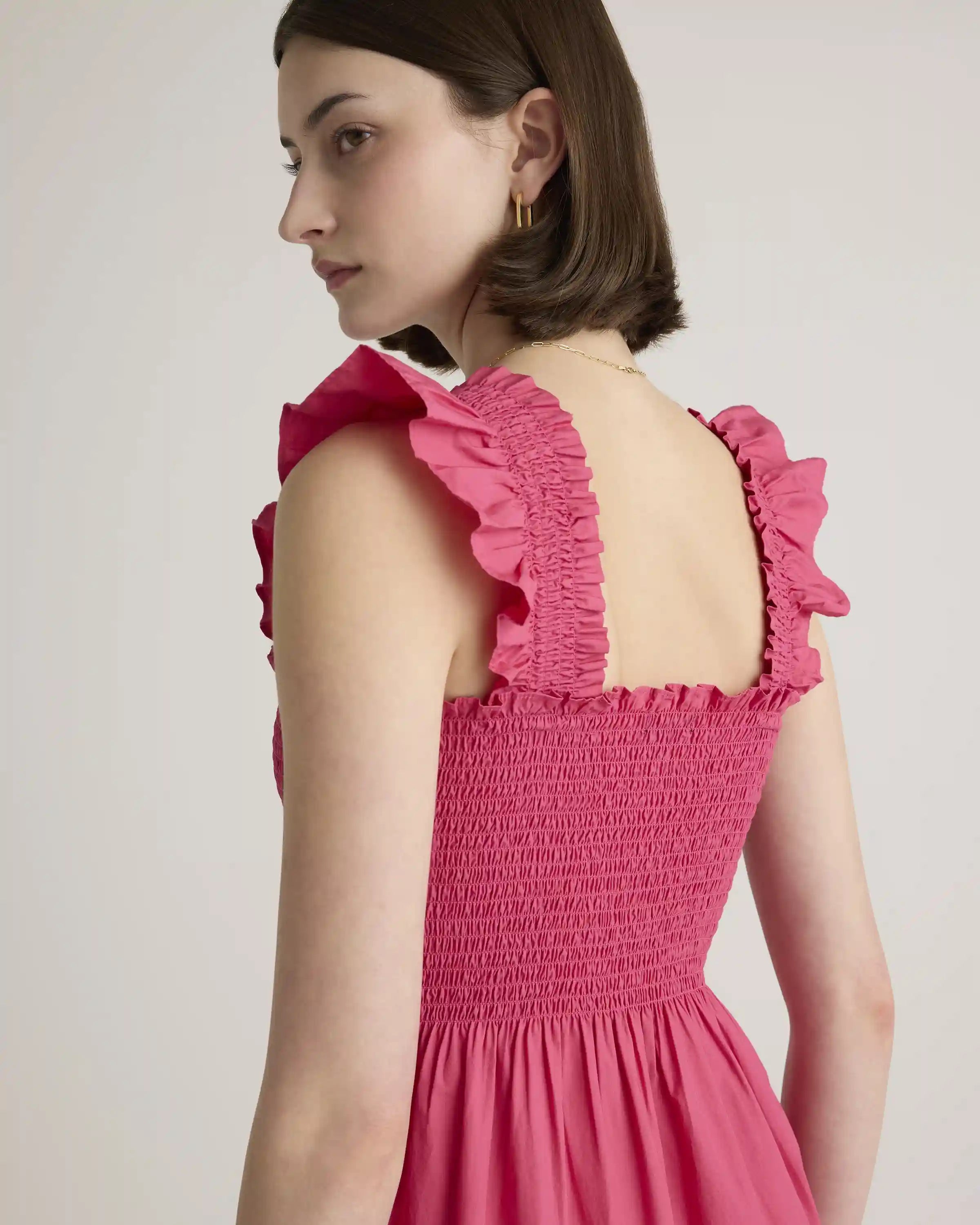 100% Organic Cotton Poplin Smocked Midi Dress