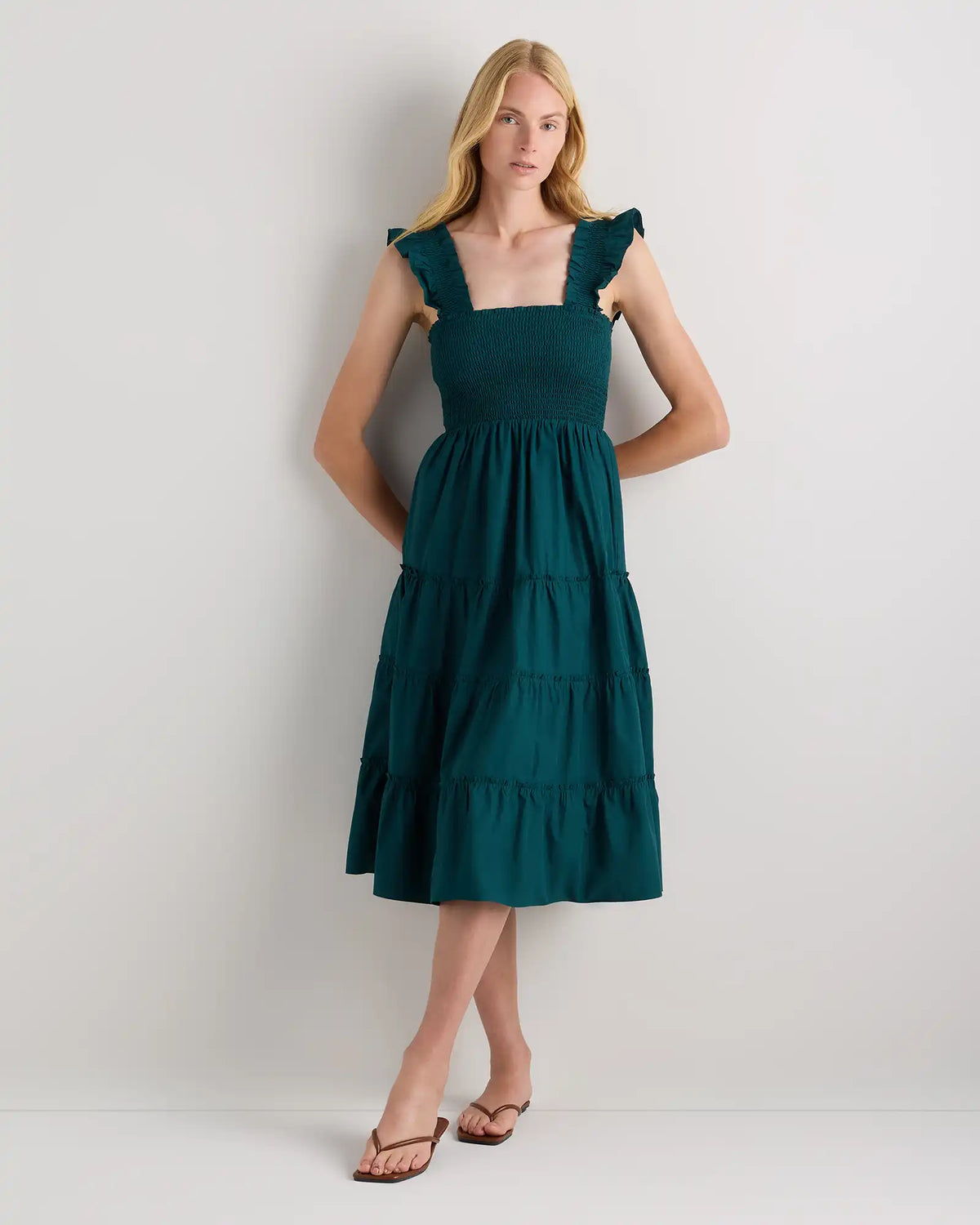 100% Organic Cotton Poplin Smocked Midi Dress