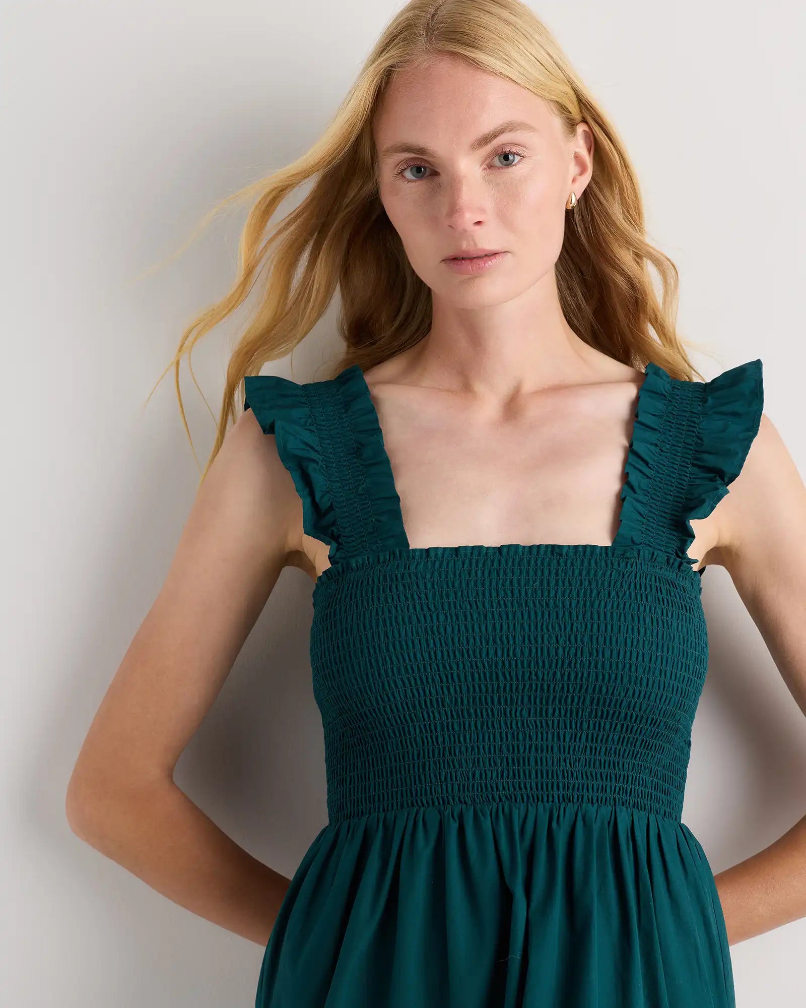 100% Organic Cotton Poplin Smocked Midi Dress