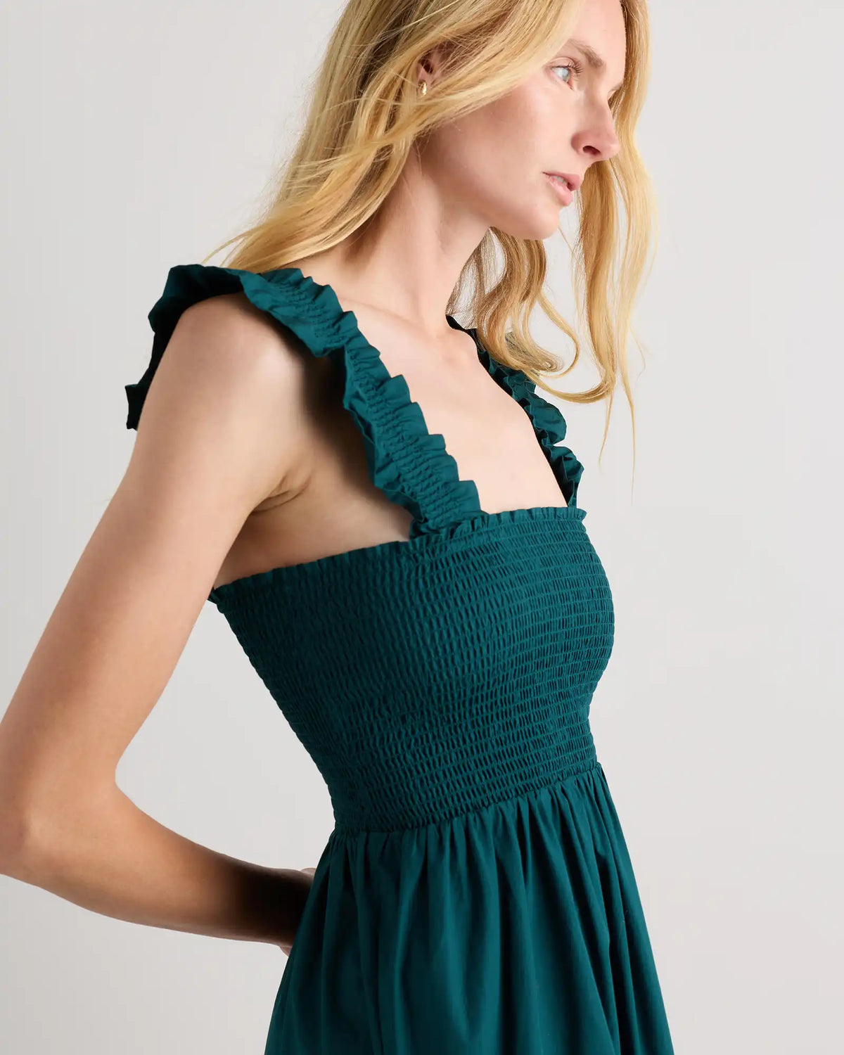 100% Organic Cotton Poplin Smocked Midi Dress