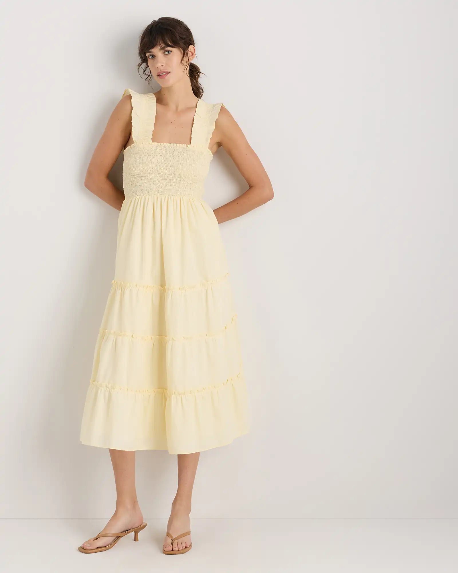 100% Organic Cotton Poplin Smocked Midi Dress