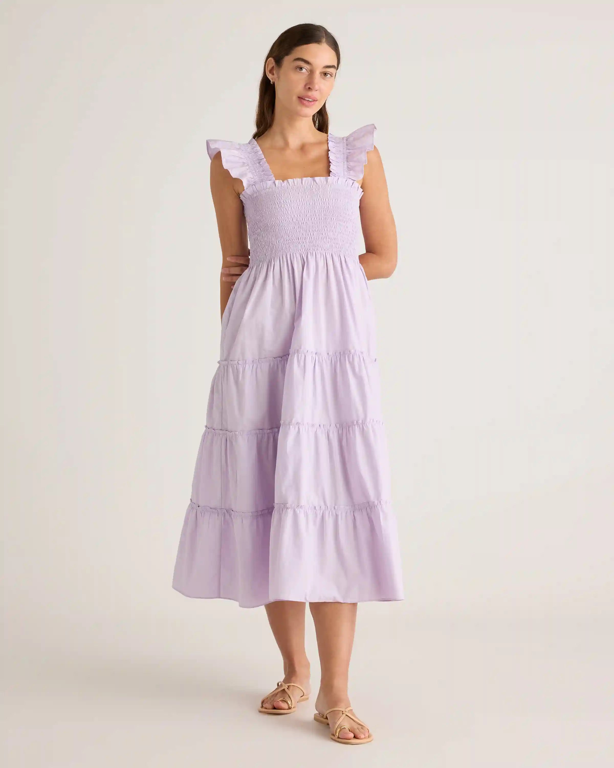 100% Organic Cotton Poplin Smocked Midi Dress