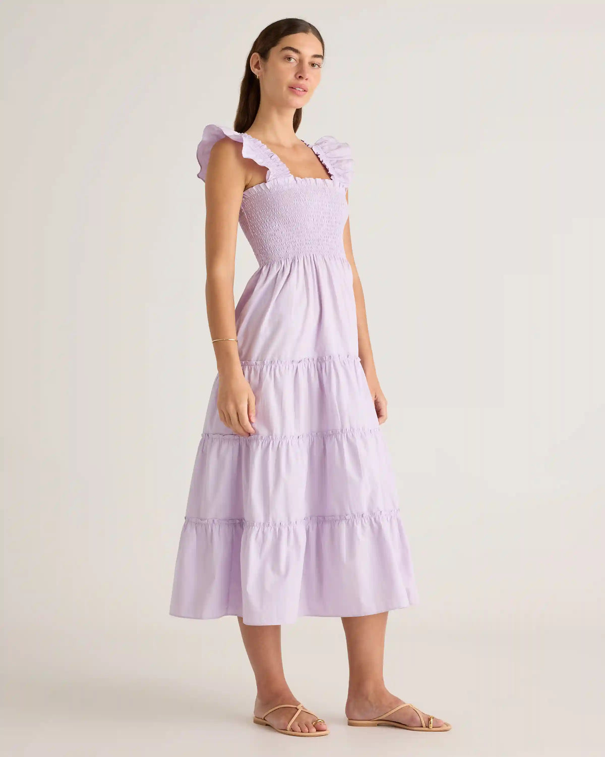 100% Organic Cotton Poplin Smocked Midi Dress