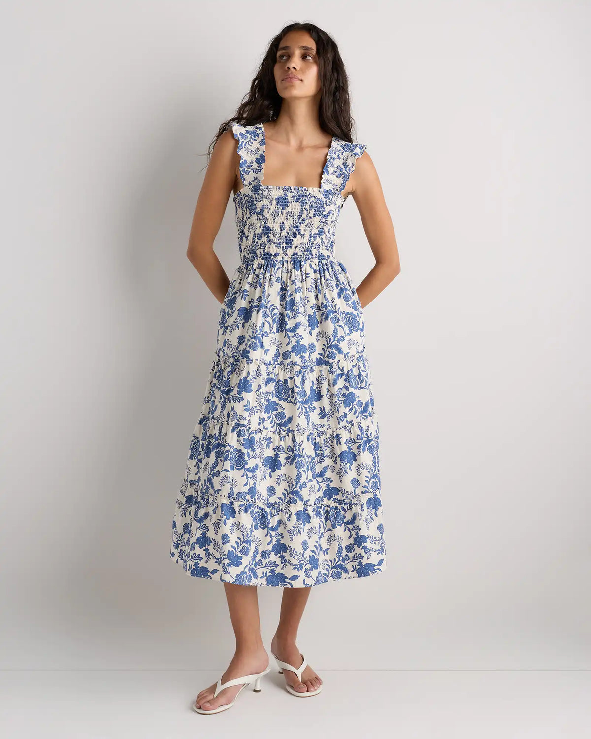100% Organic Cotton Poplin Smocked Midi Dress
