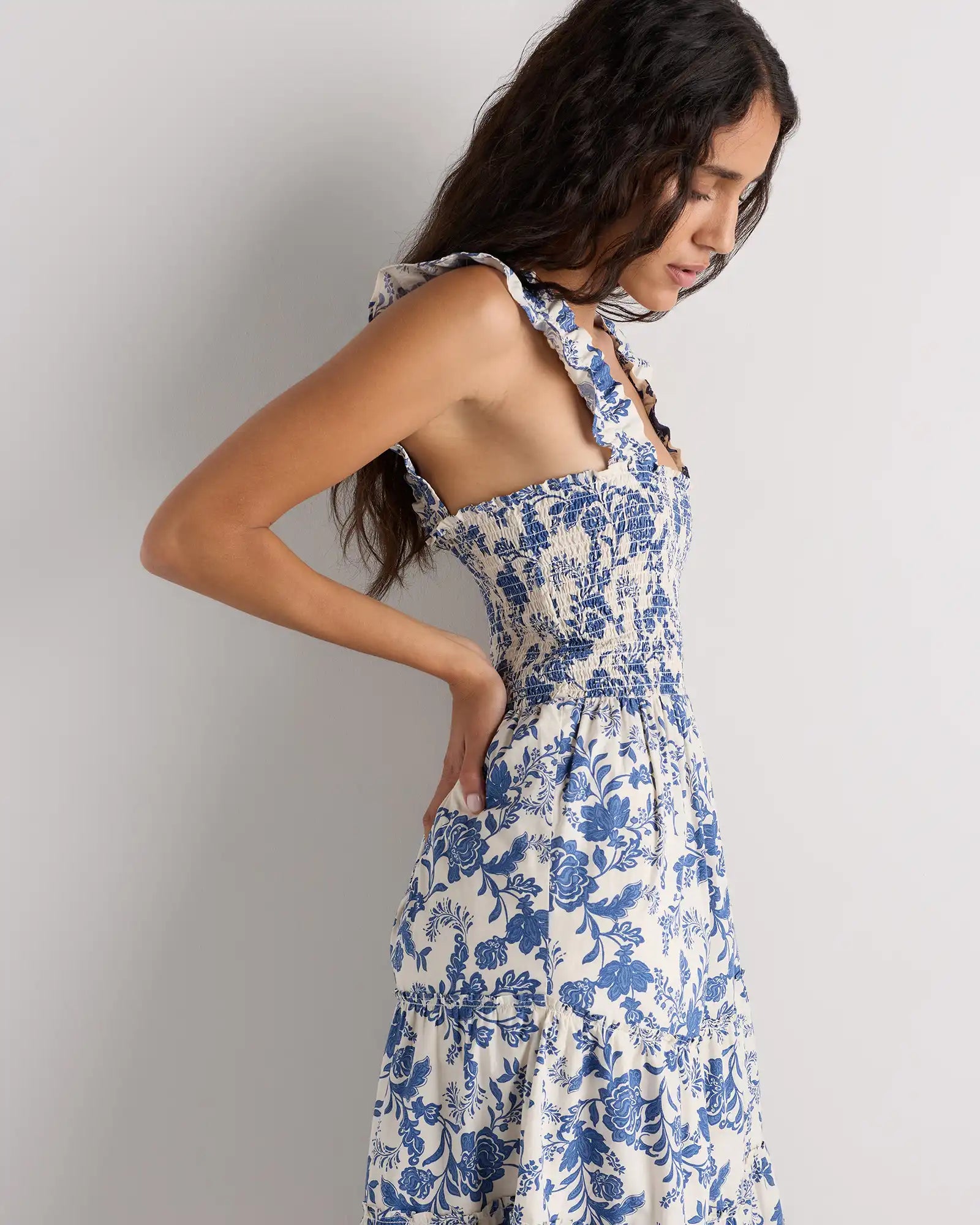 100% Organic Cotton Poplin Smocked Midi Dress