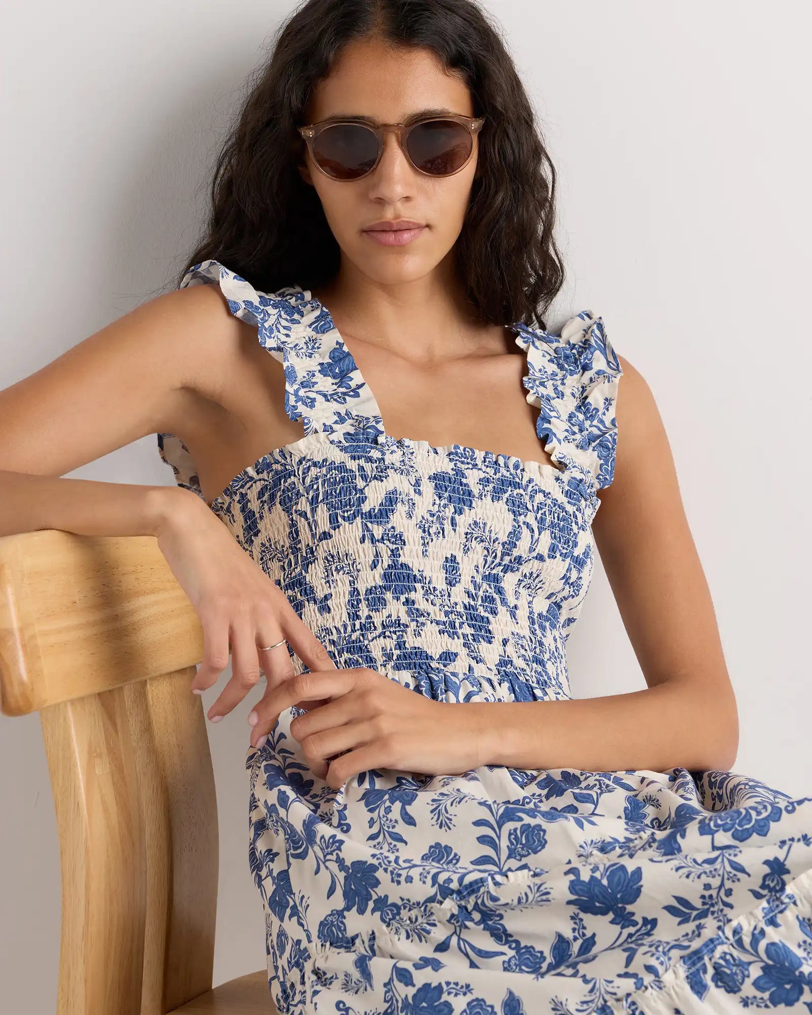 100% Organic Cotton Poplin Smocked Midi Dress