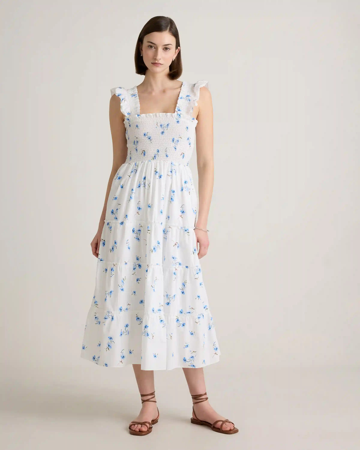 100% Organic Cotton Poplin Smocked Midi Dress