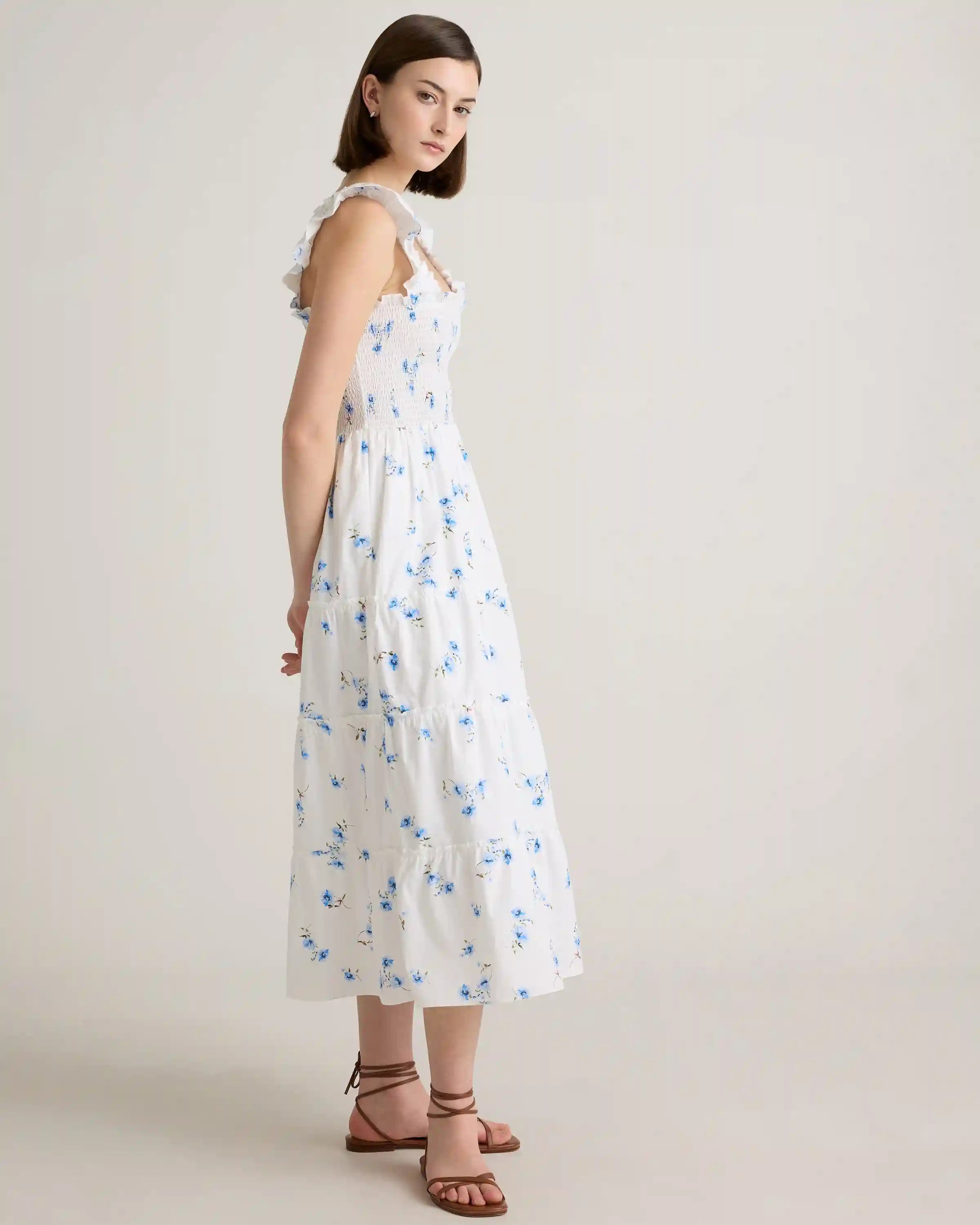 100% Organic Cotton Poplin Smocked Midi Dress